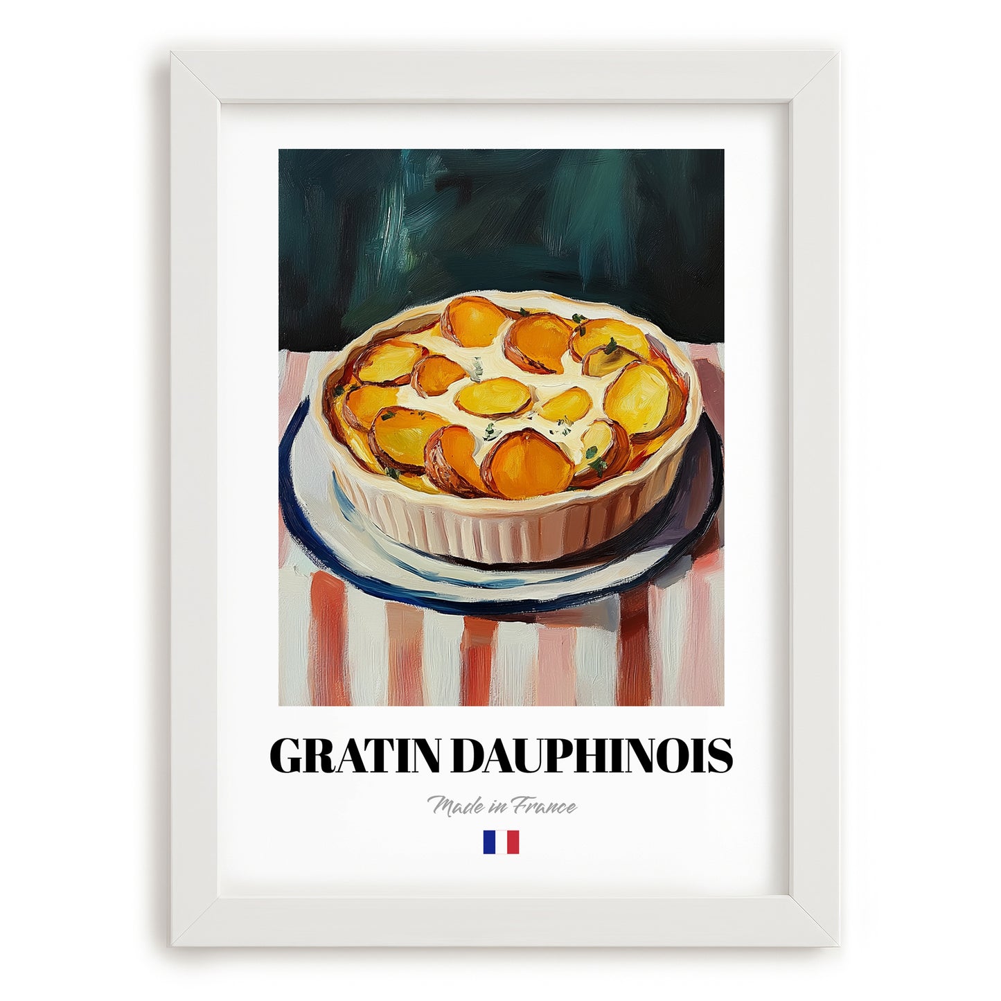 Gratin Dauphinois – Oil Painting, French Food Painting, placed in minimal white frame