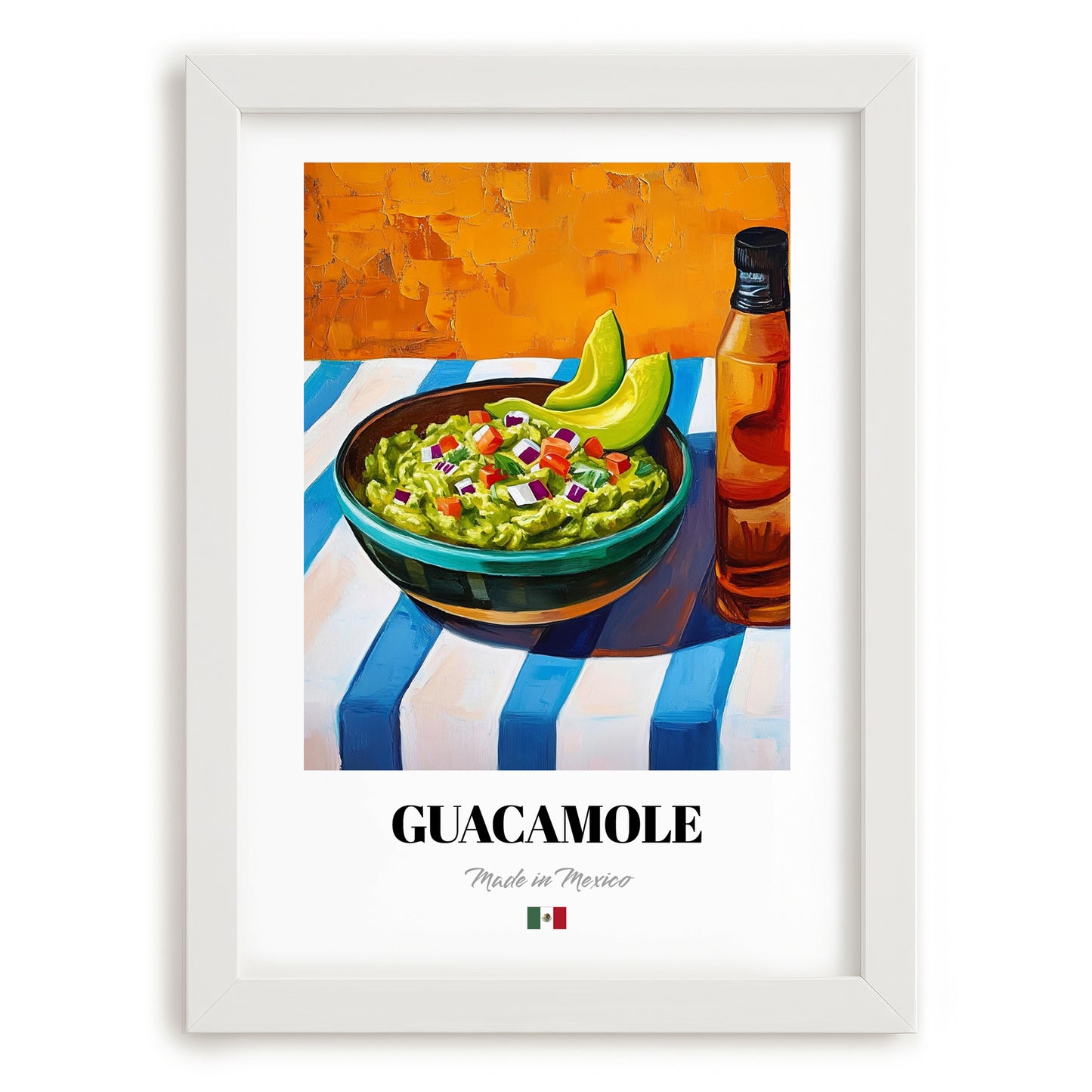 Guacamole – Colorful Oil Painting, Mexican Food Illustration, placed in minimal white frame