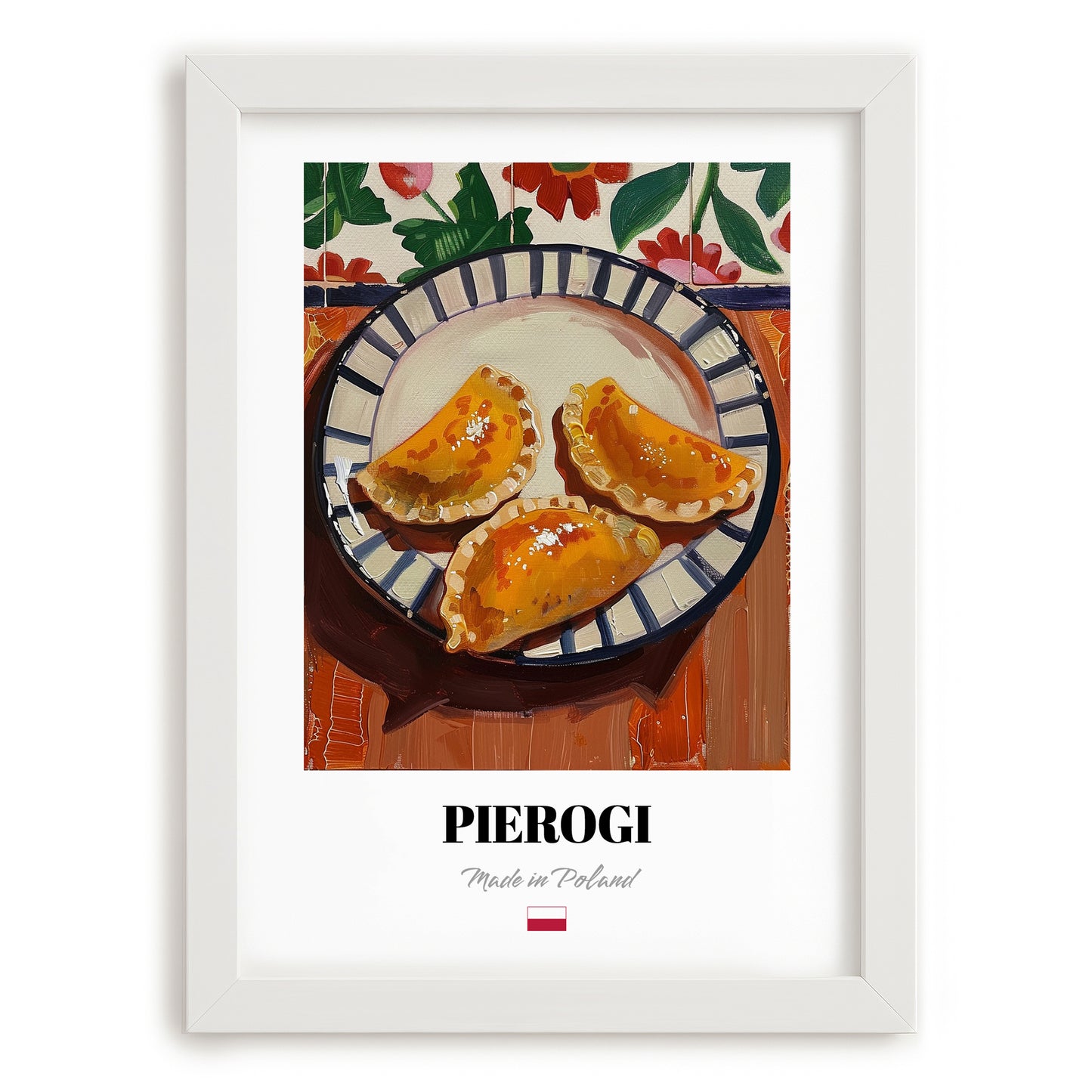 Pierogi – Art, Polish Pastry Poster, placed in minimal white frame