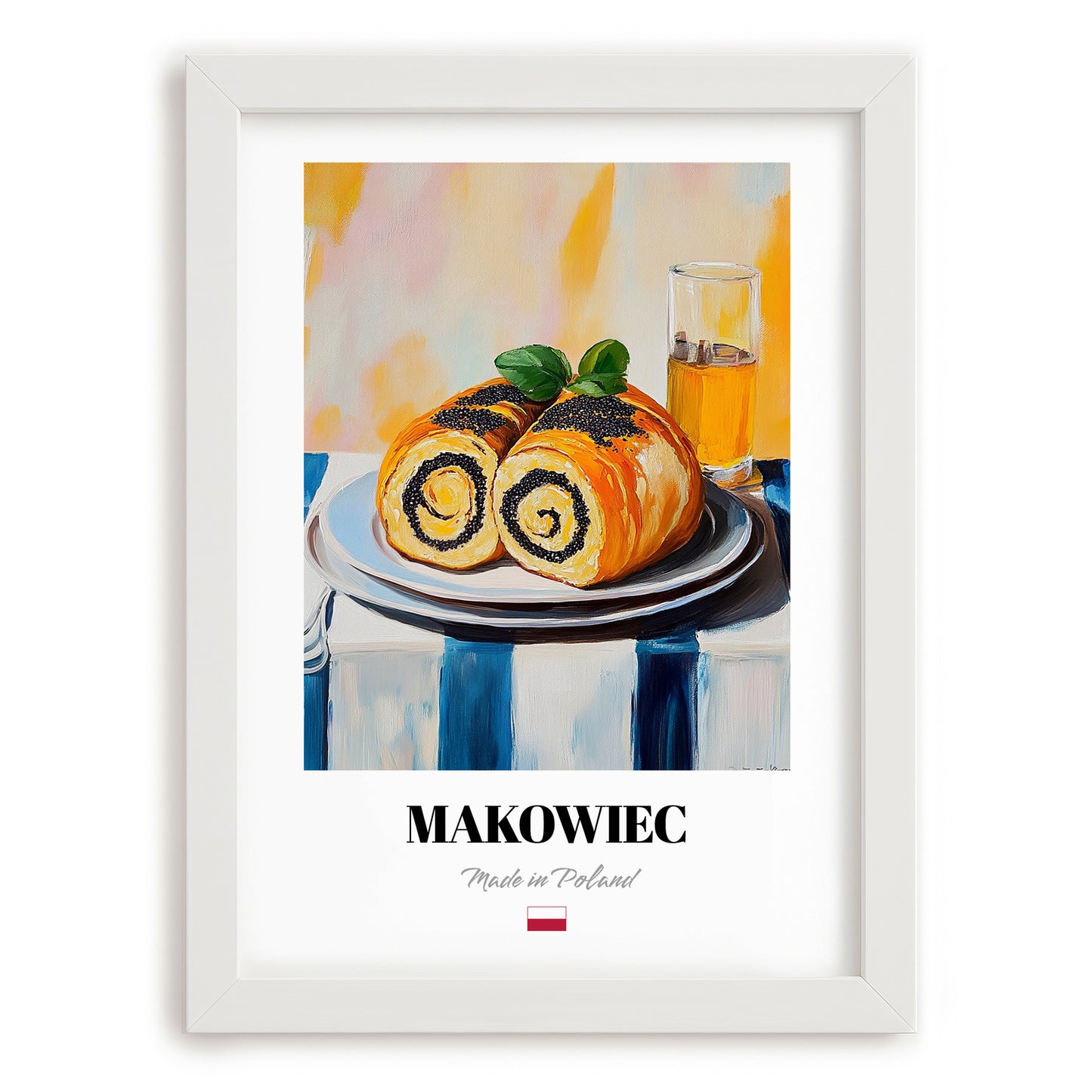 Makowiec – Oil Painting, Polish Dessert Wall Decor, placed in minimal white frame