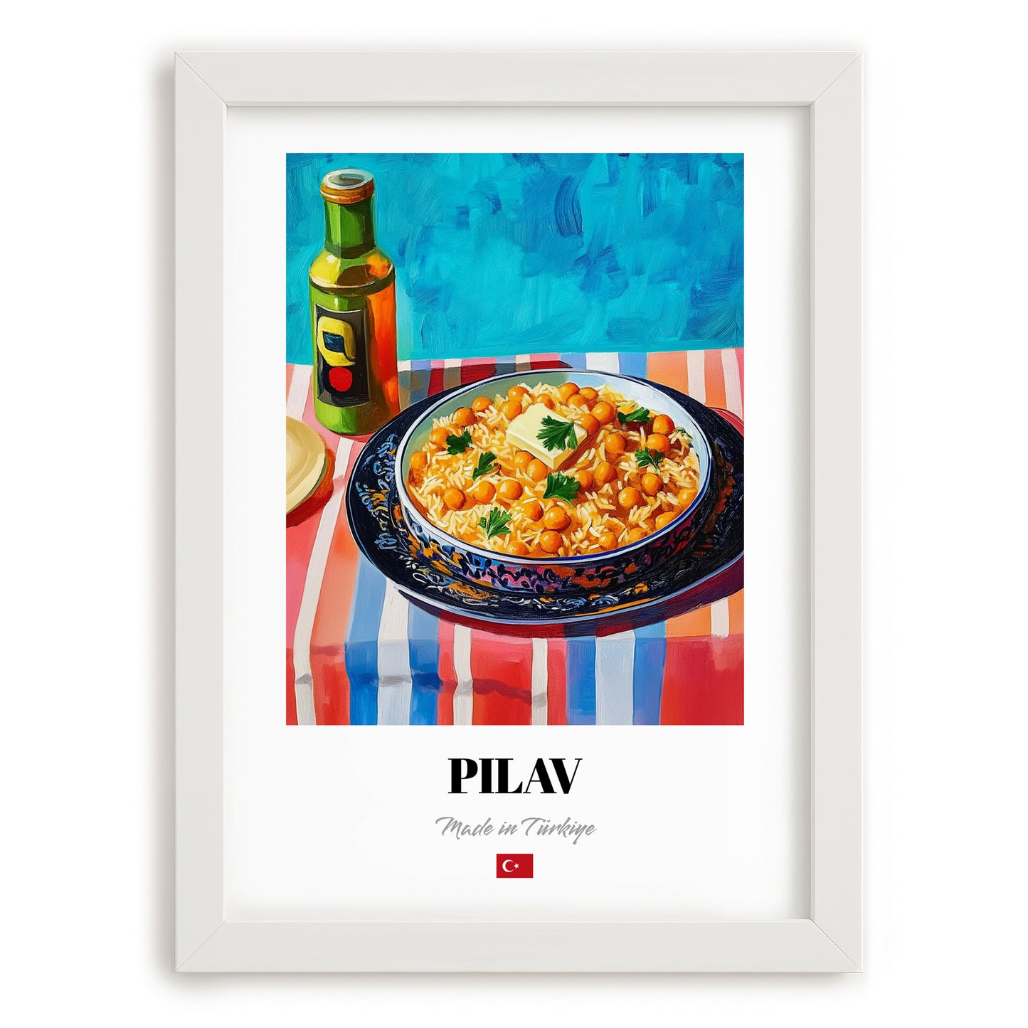 Pilav – Art, Turkish Food Wall Illustration, placed in minimal white frame