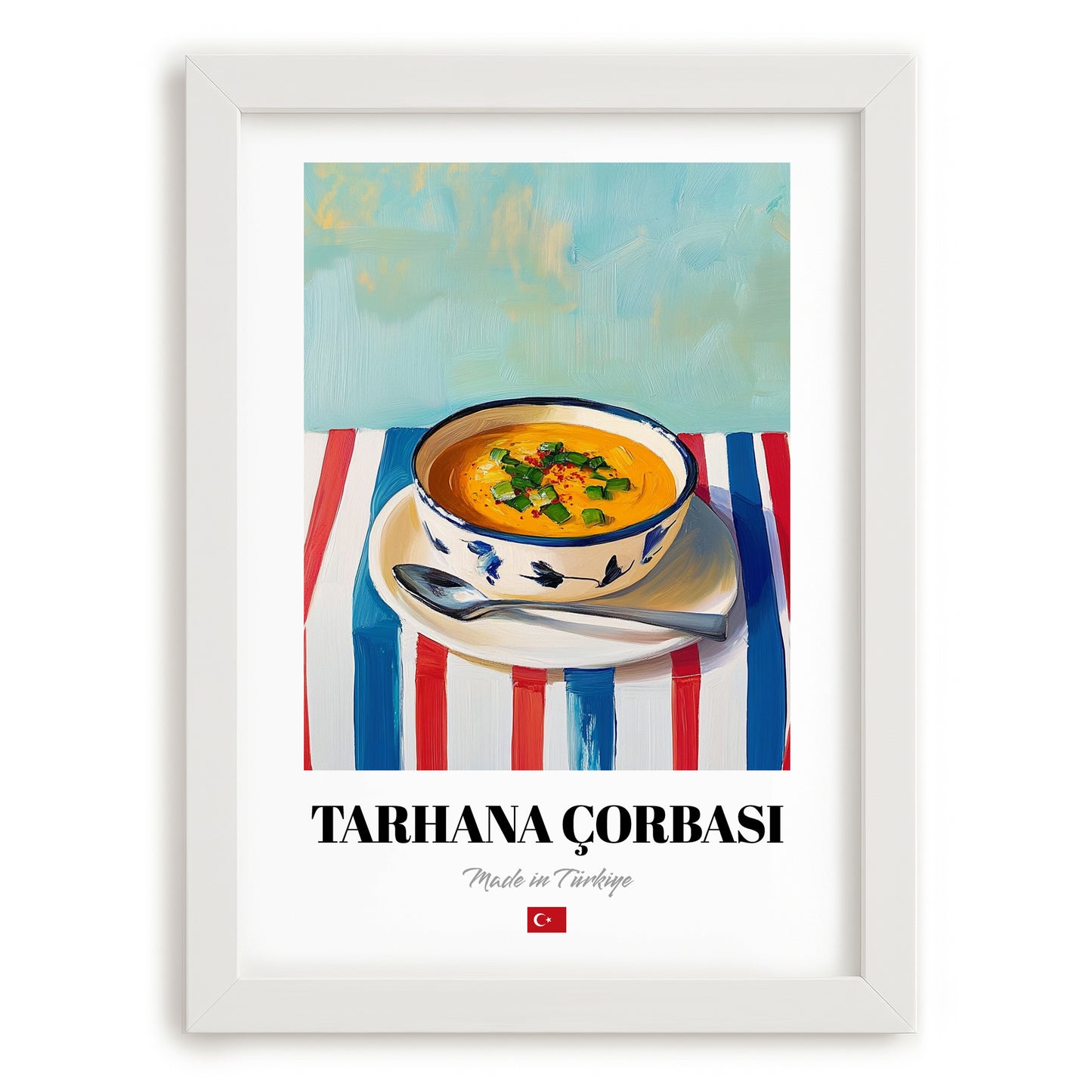 Tarhana Çorbası – Art, Turkish Food Wall Decor, placed in minimal white frame