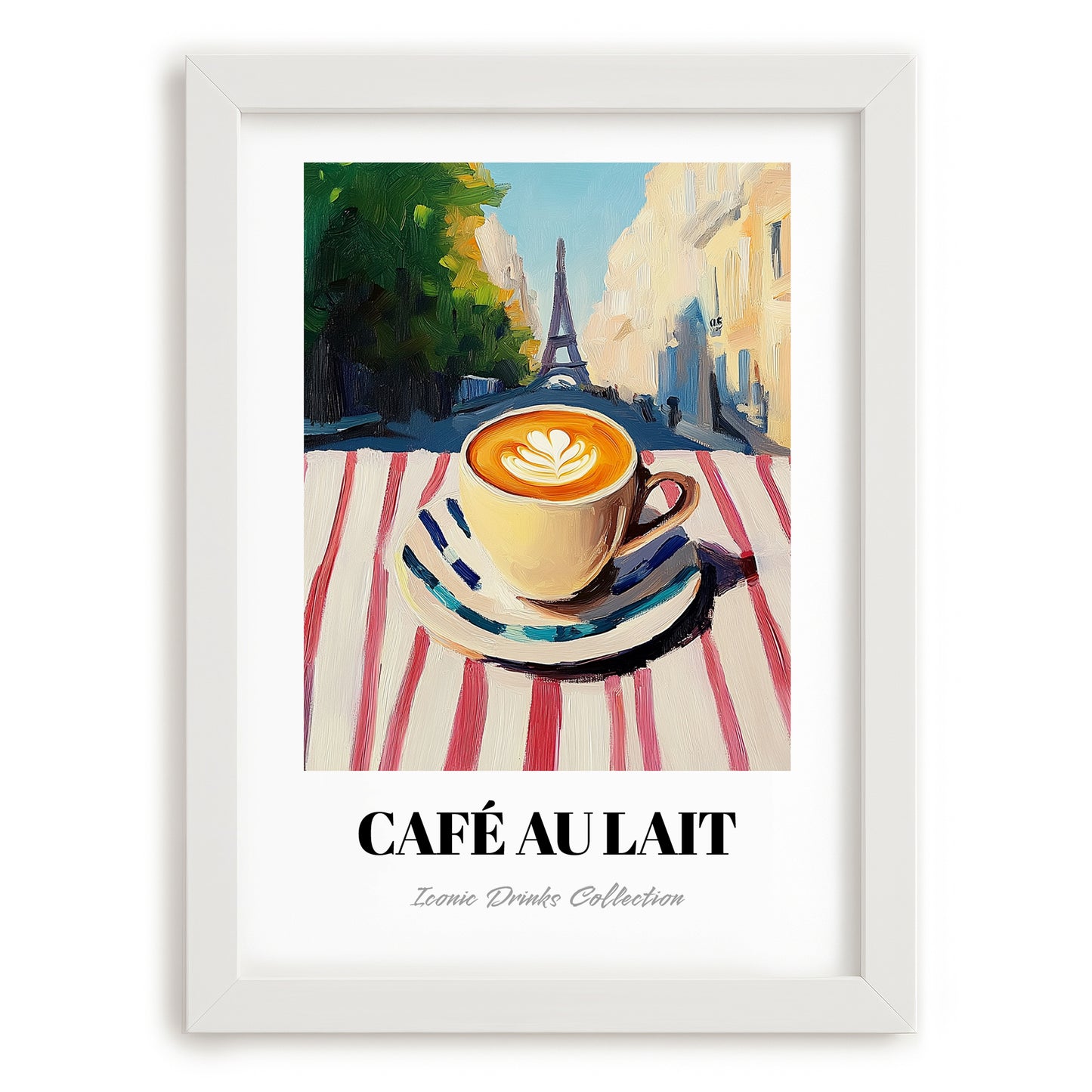 Café Au Lait – French Urban Café Scene, French Coffee Poster, placed in minimal white frame