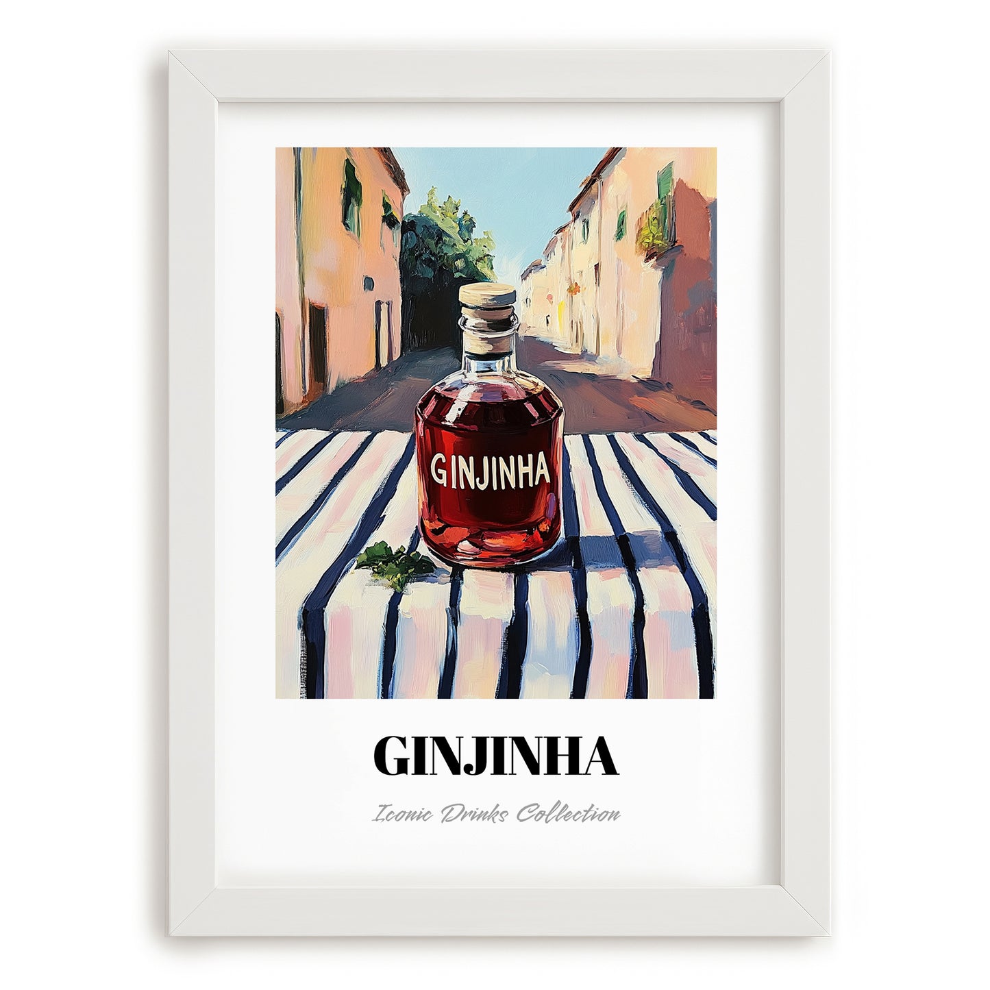 Ginjinha – Portuguese Street Café Scene, Portuguese Spirit Wall Decor, placed in minimal white frame