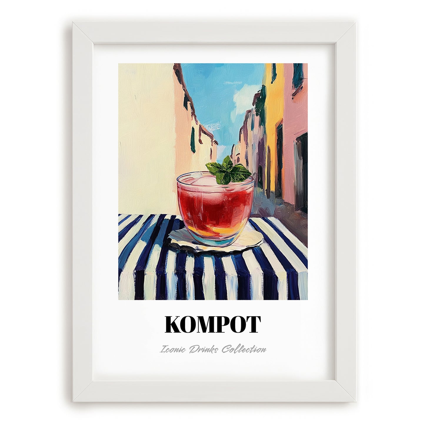 Kompot – Polish Street Café Scene, Polish Beverage Wall Decor, placed in minimal white frame