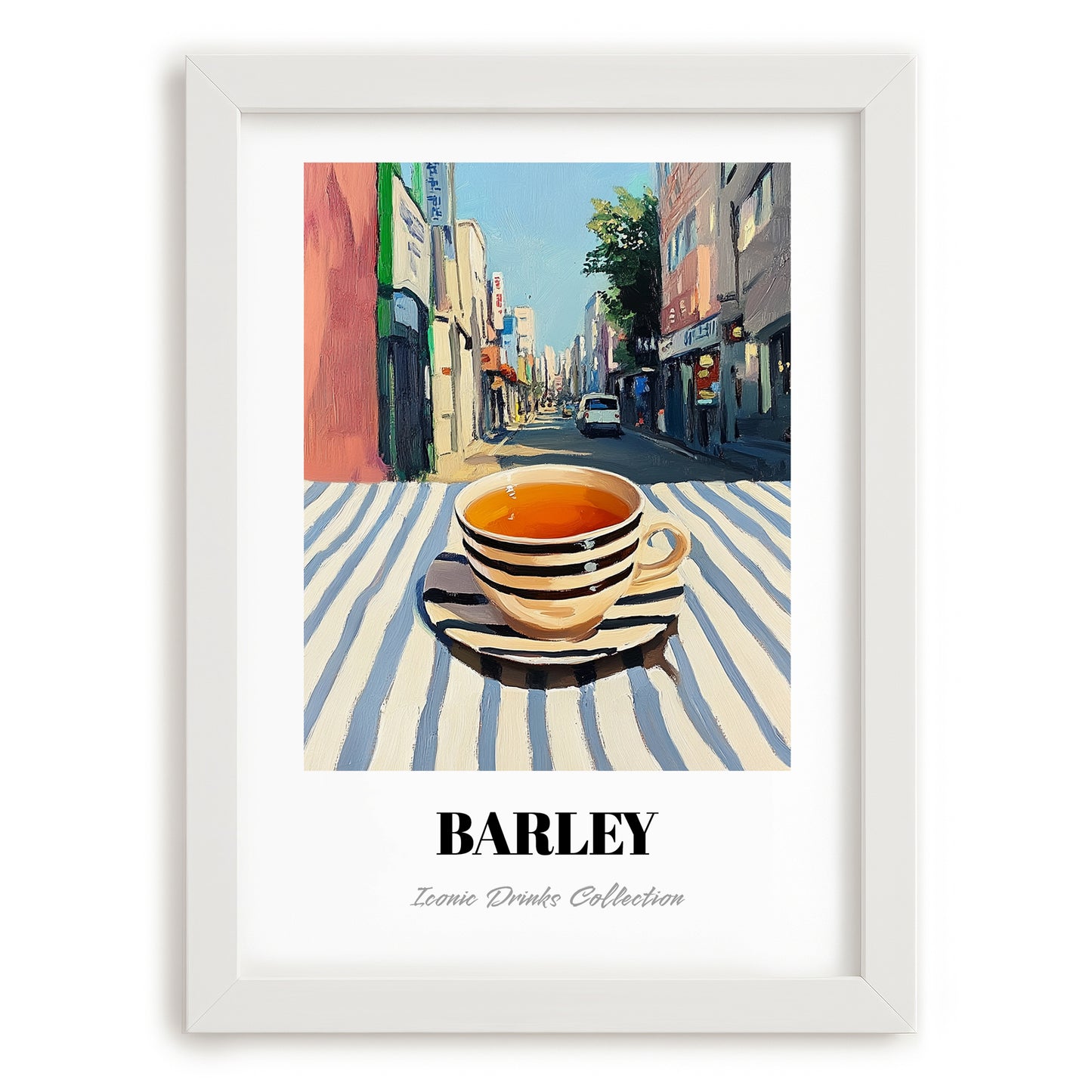 Barley – Korean Café on the Corner, Korean Beer Still Life, placed in minimal white frame