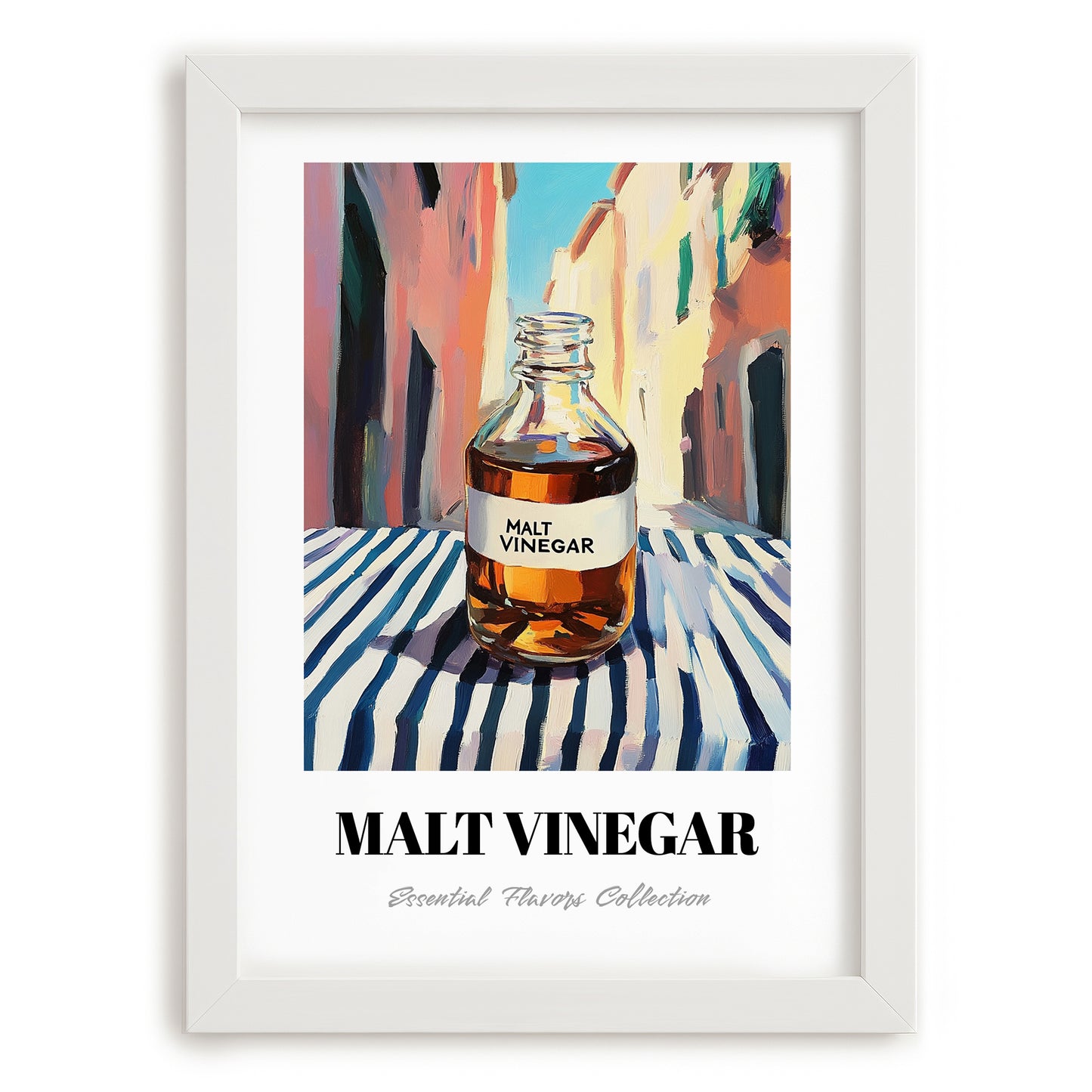 Malt Vinegar – Italian Café on the Corner, Pantry Illustration, placed in minimal white frame