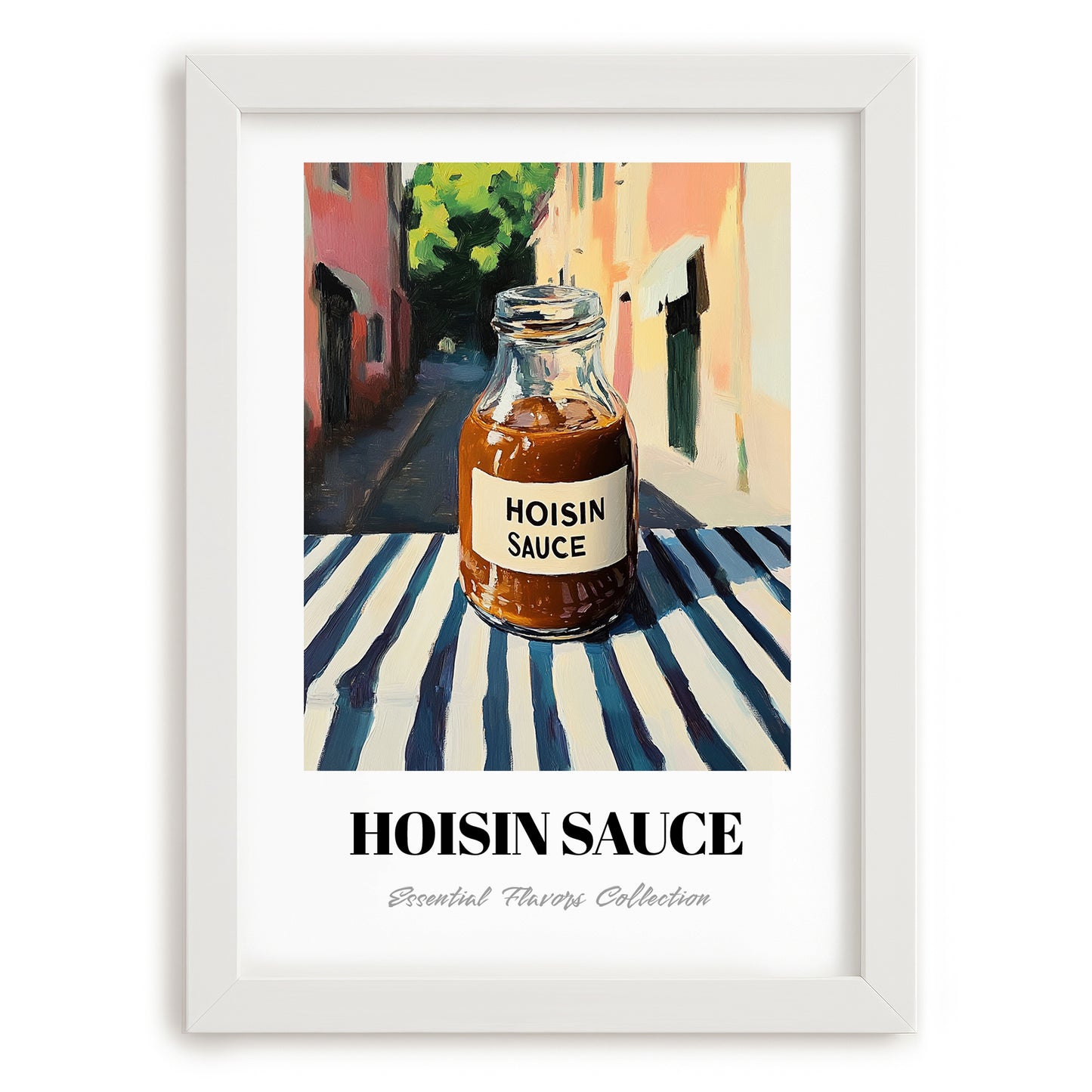 Hoisin Sauce – Italian Outdoor Café Scene, Larder Art, placed in minimal white frame