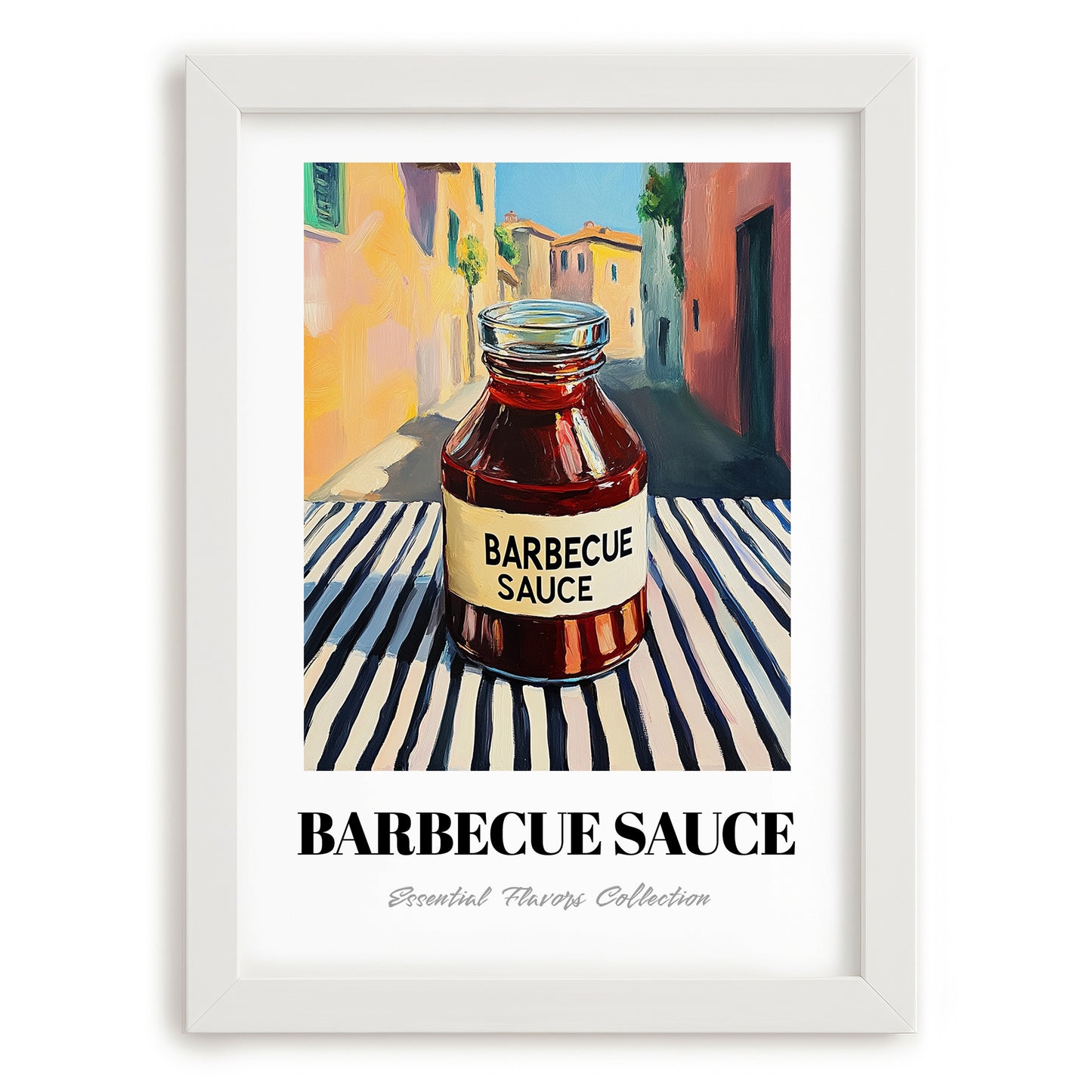 Barbecue Sauce – Italian Street Café Scene, Bbq Illustration, placed in minimal white frame