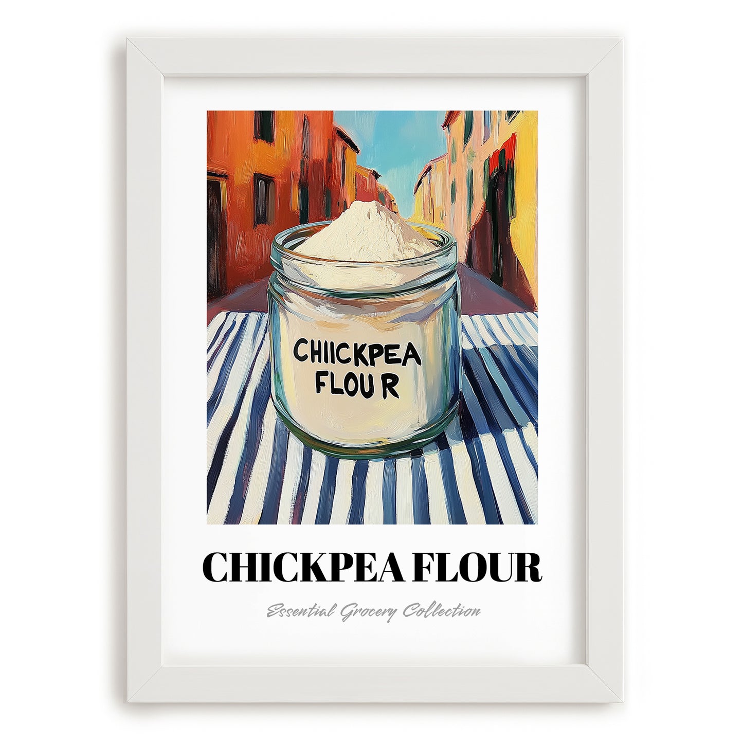 Chickpea Flour – Italian Café on the Corner, Dough Illustration, placed in minimal white frame