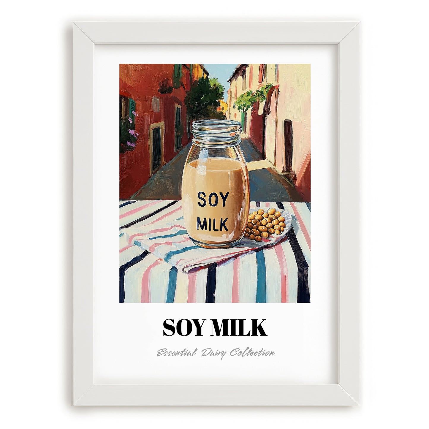 Soy Milk – Italian Café on the Corner, Dairy Print, placed in minimal white frame