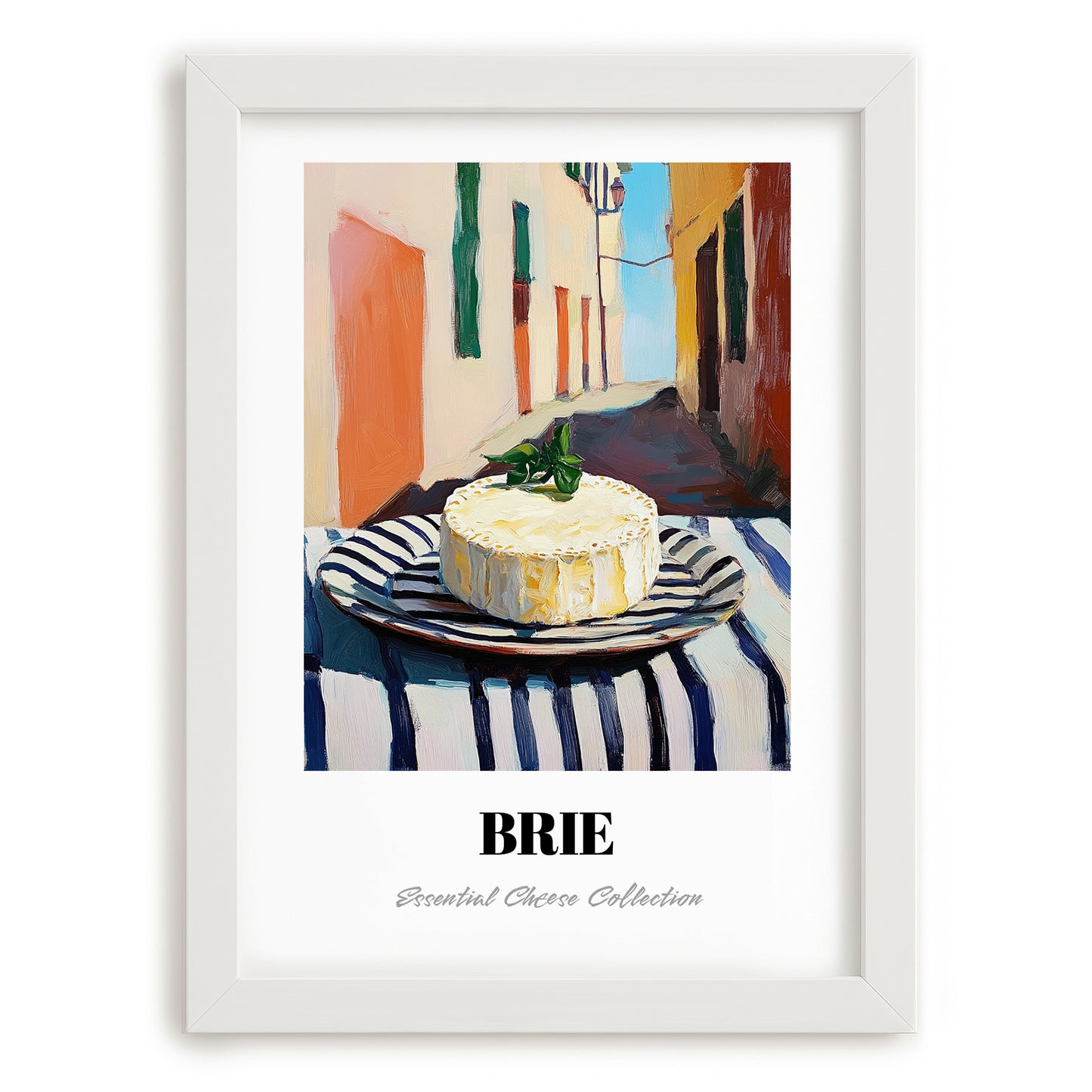 Brie – Italian Outdoor Café Scene, Cheese Poster, placed in minimal white frame