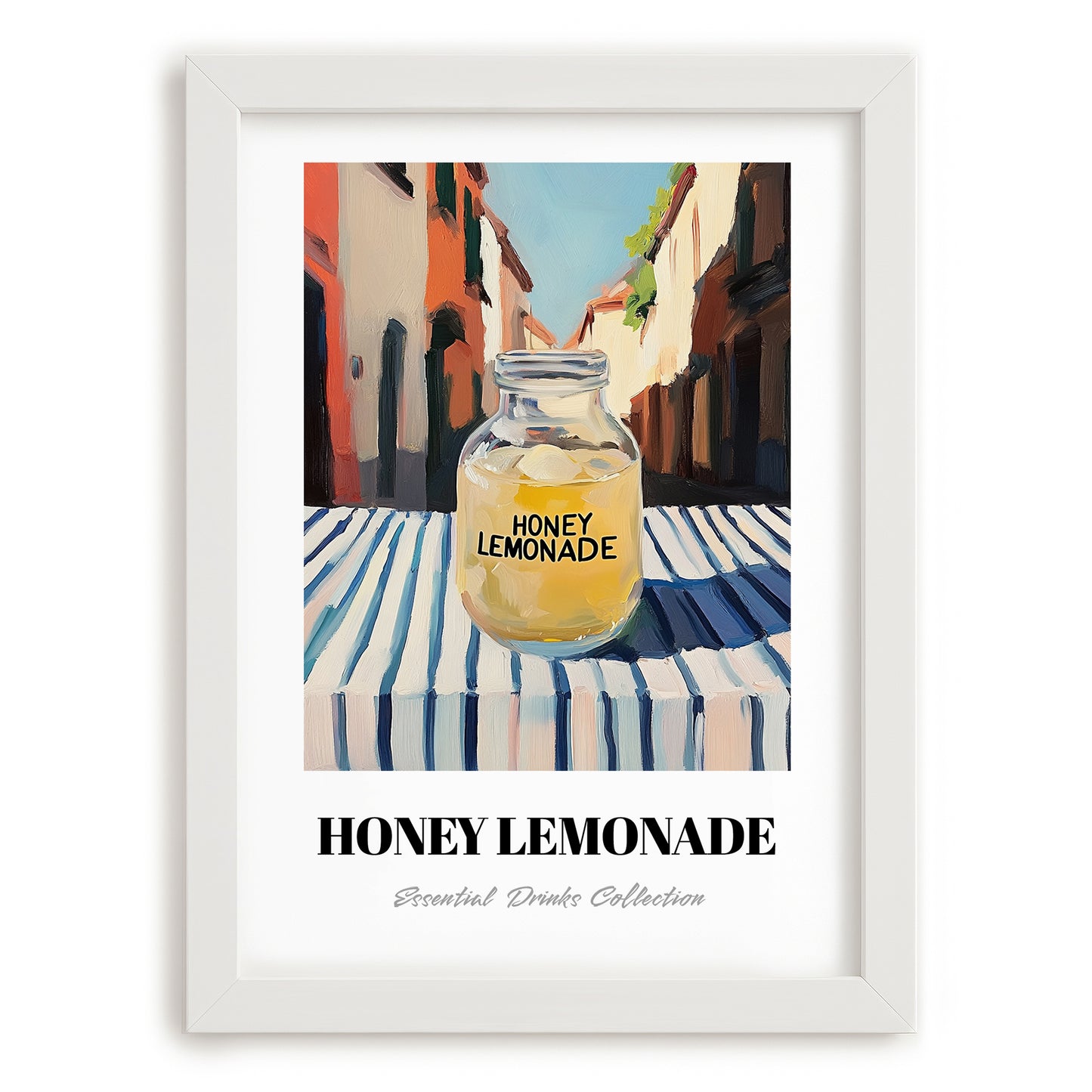 Honey Lemonade – Italian Street Café Scene, Lemonade Still Life, placed in minimal white frame