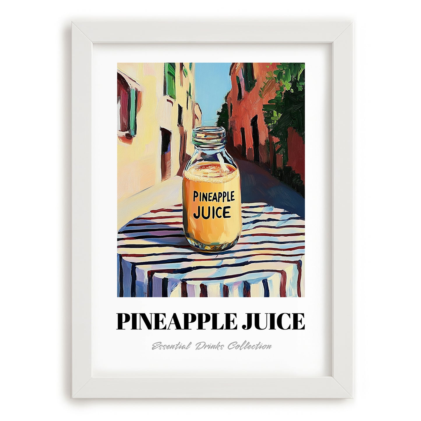 Pineapple Juice – Italian Urban Café Scene, Lemonade Poster, placed in minimal white frame