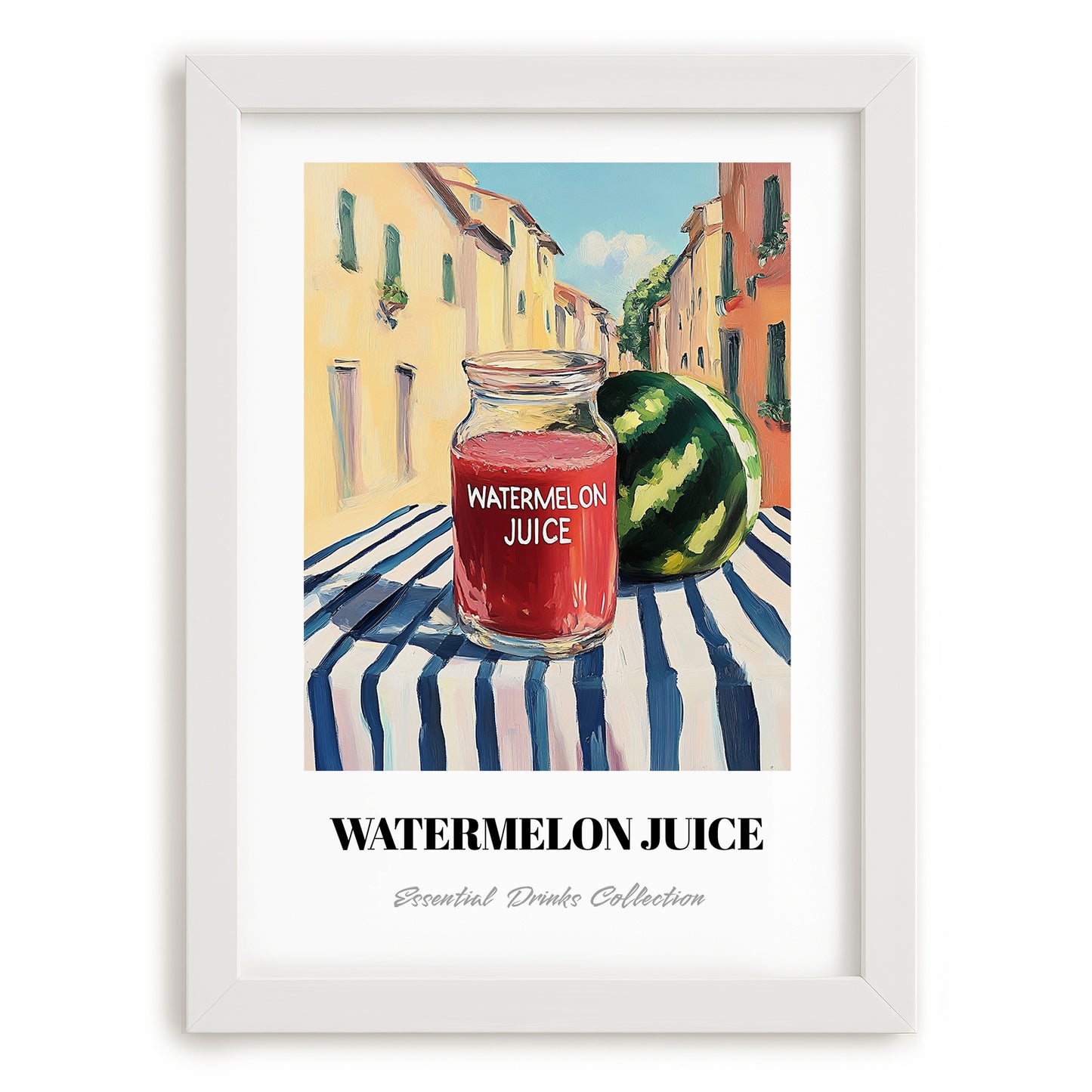 Watermelon Juice – Italian Urban Café Scene, Lemonade Wall Art, placed in minimal white frame
