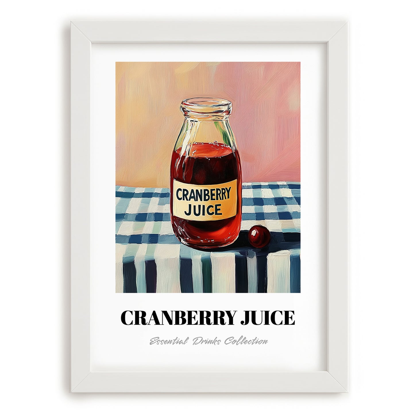 Cranberry Juice – on Striped Tablecloth, Lemonade Poster, placed in minimal white frame