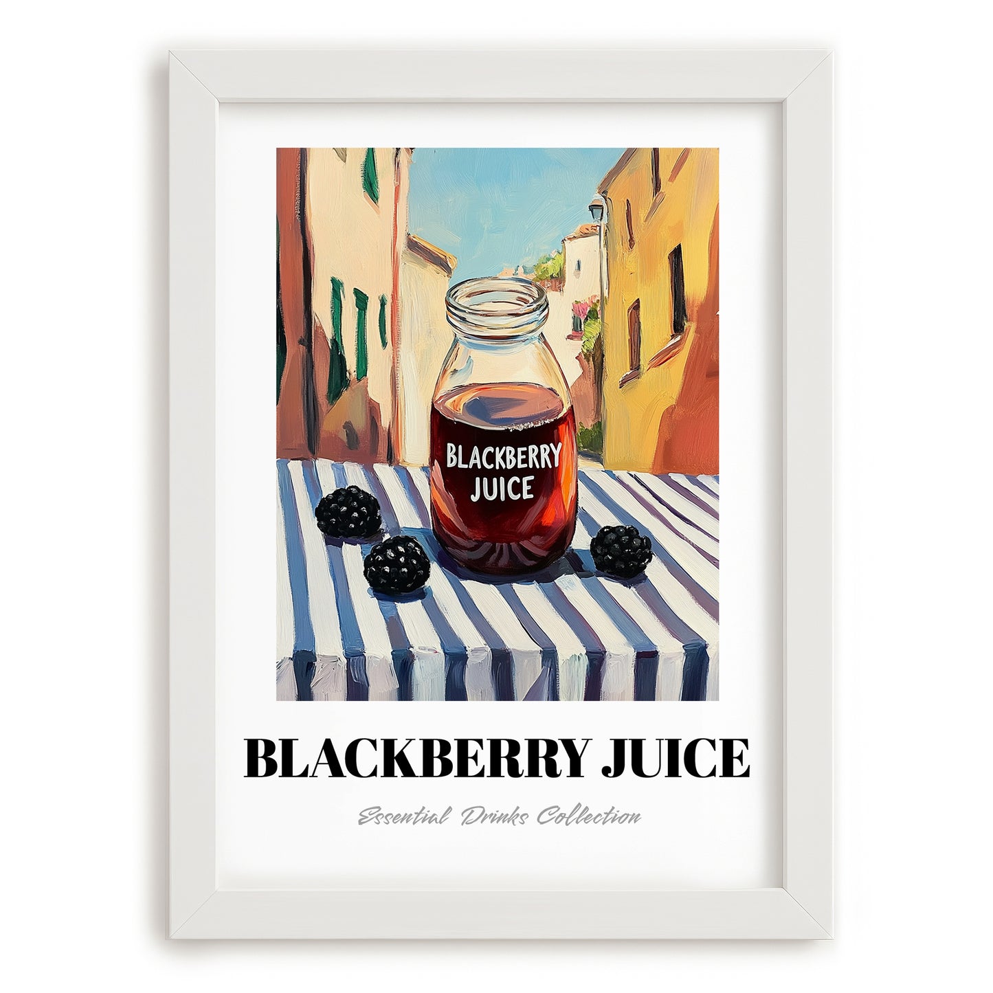 Blackberry Juice – Italian Urban Café Scene, Lemonade Print, placed in minimal white frame