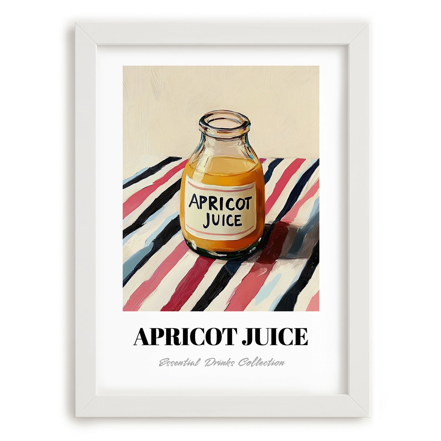 Apricot Juice – on Striped Tablecloth, Lemonade Print, placed in minimal white frame