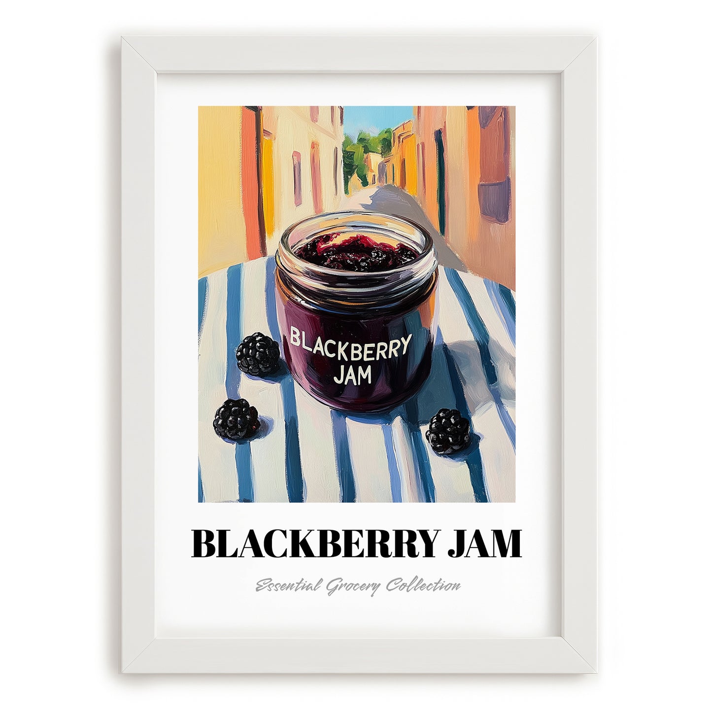 Blackberry Jam – Italian Urban Café Scene, Jam Print, placed in minimal white frame