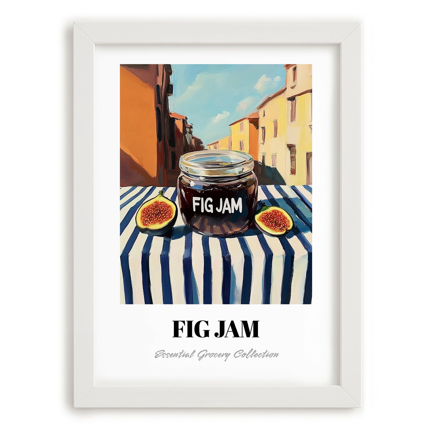 Fig Jam – Italian Café on the Corner, Jam Wall Decor, placed in minimal white frame