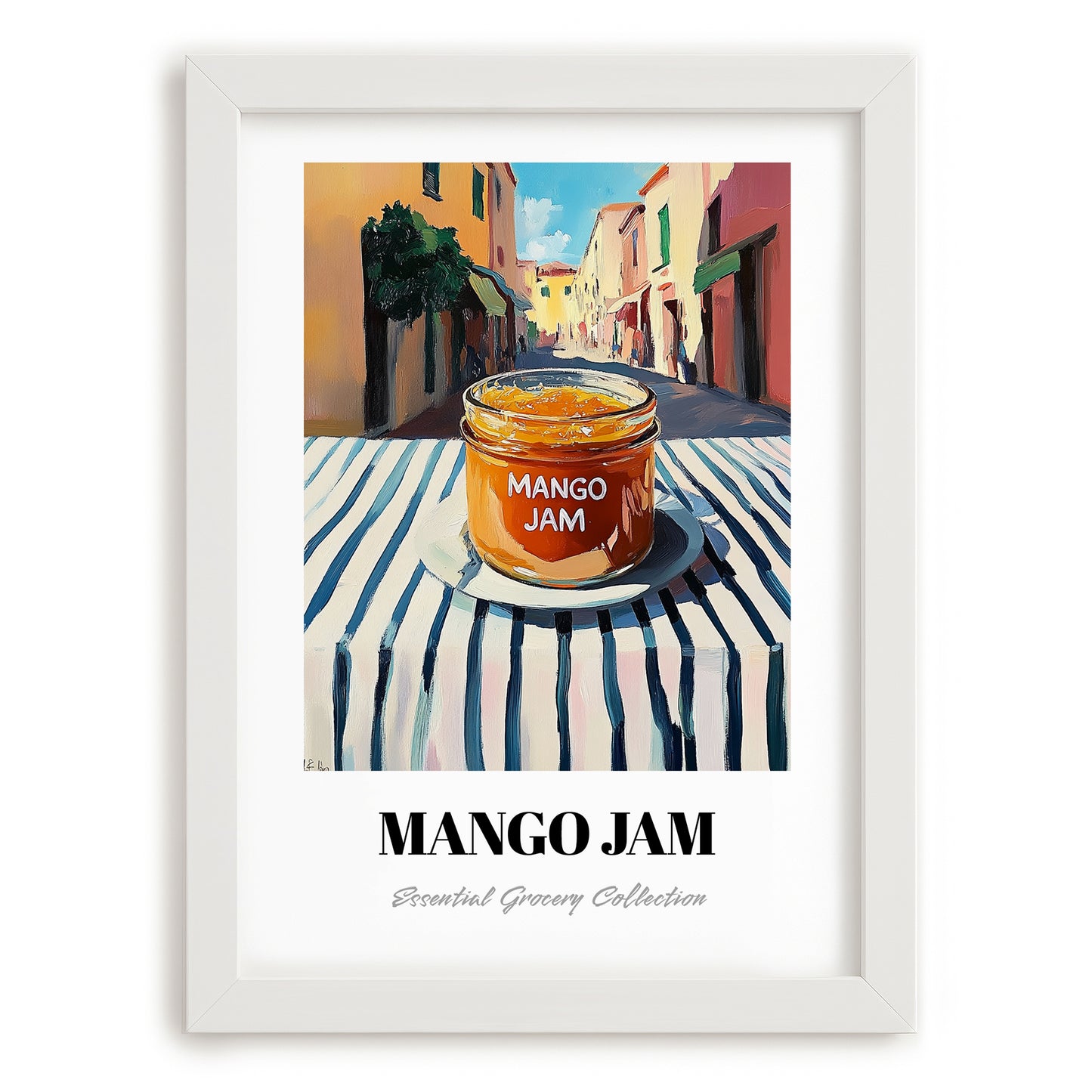 Mango Jam – Italian Street Café Scene, Jam Illustration, placed in minimal white frame