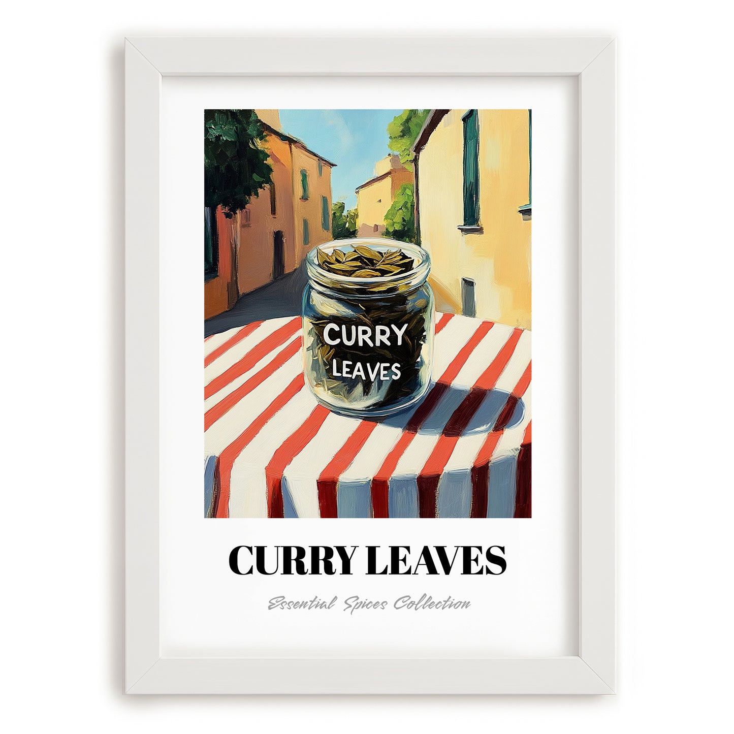 Curry Leaves – Italian Urban Café Scene, Spices Wall Decor, placed in minimal white frame