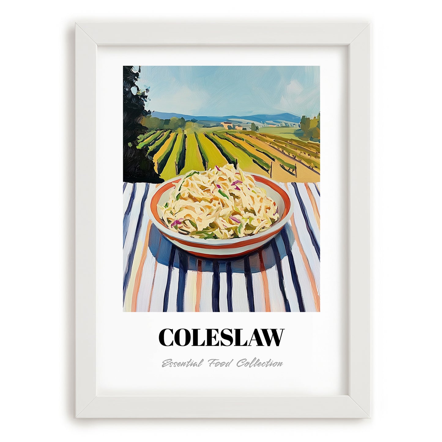 Coleslaw – Hillside Café View, American Food Wall Art, placed in minimal white frame