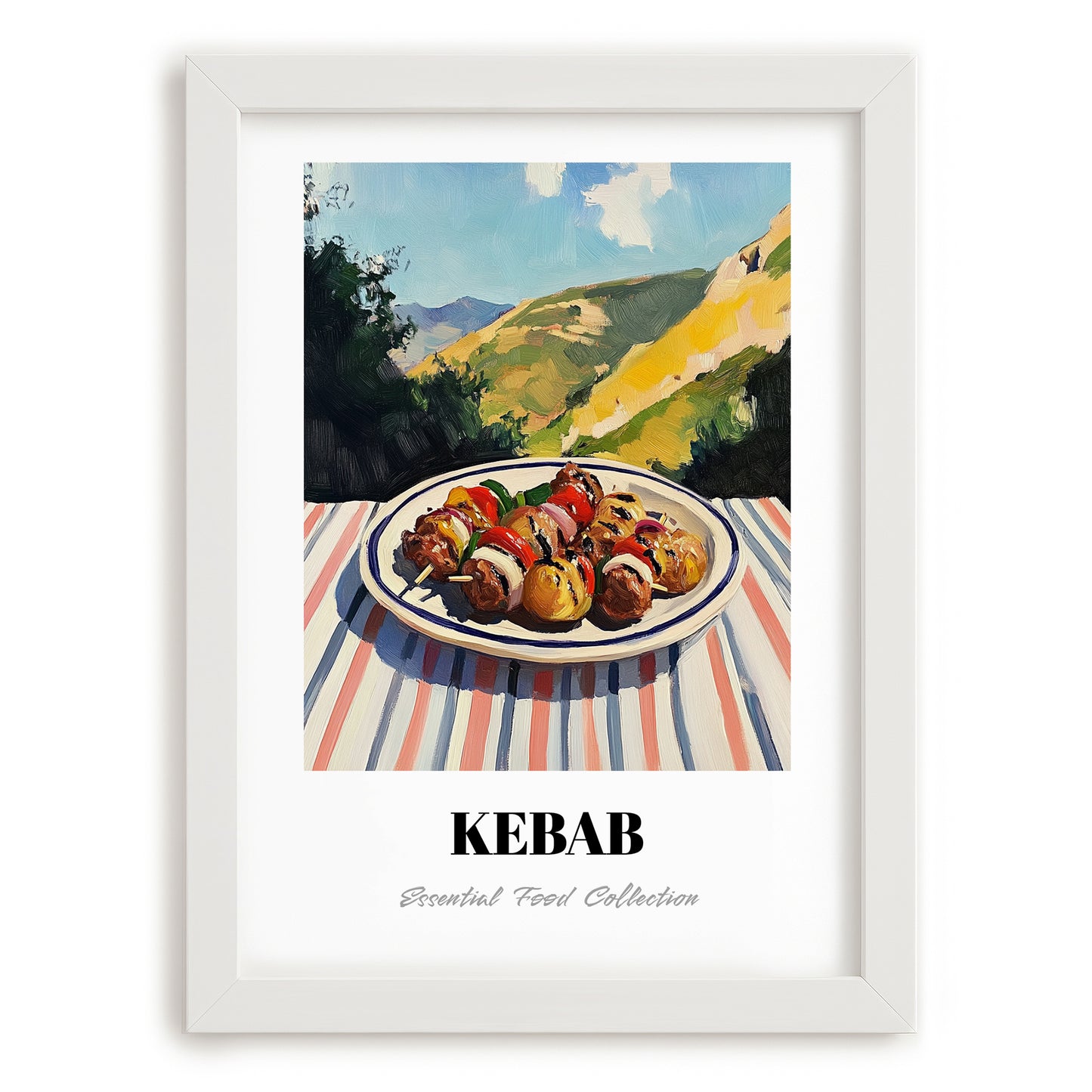 Kebab – Hilltop Table Scene, Turkish Food Poster, placed in minimal white frame