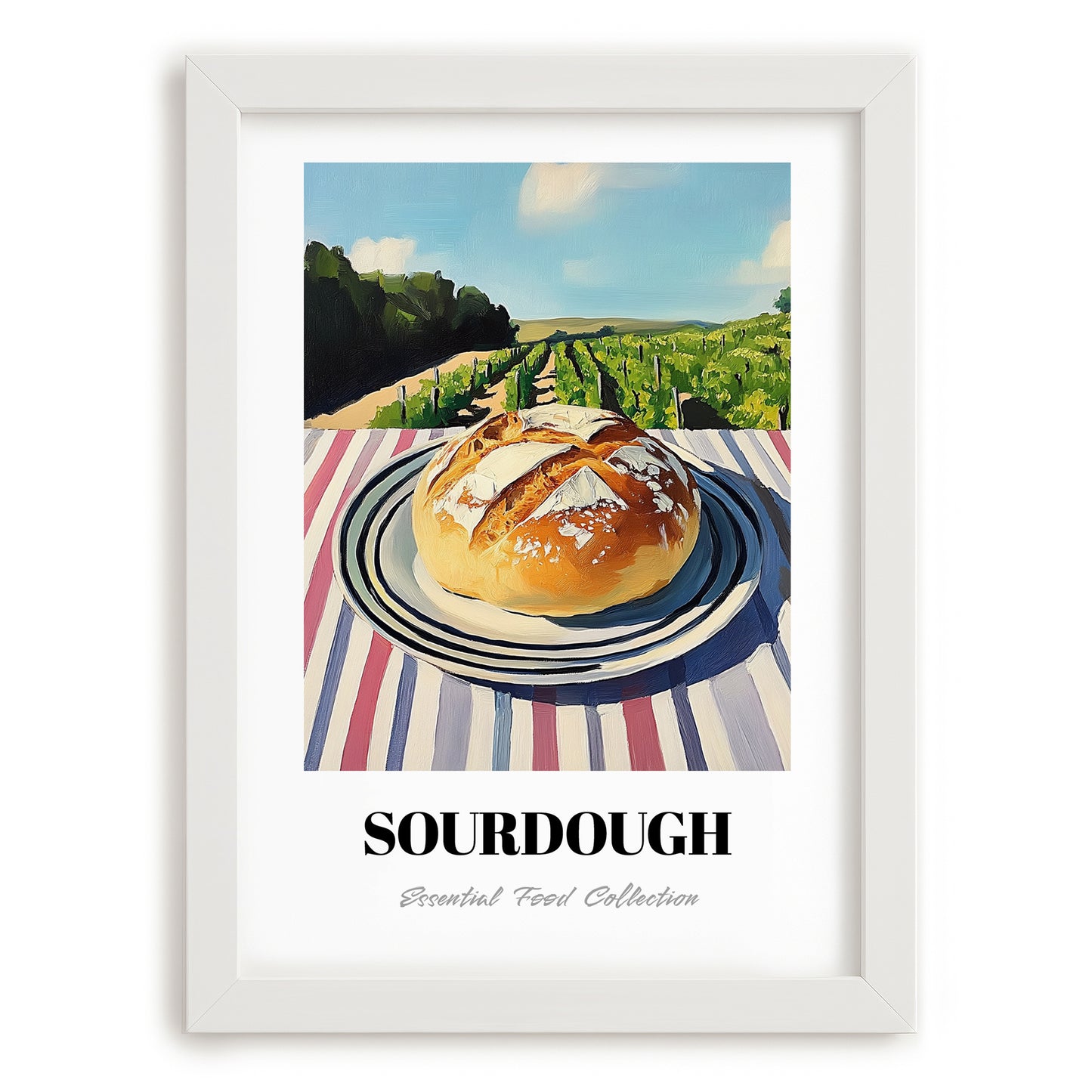 Sourdough – Hillside Café View, American Food Wall Decor, placed in minimal white frame