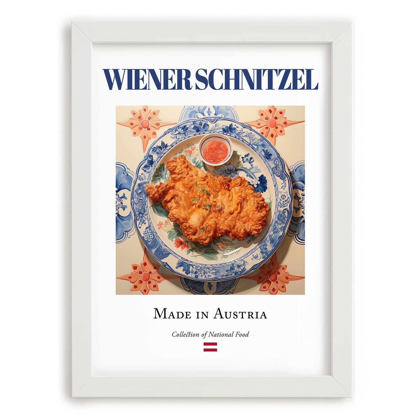 Wiener Schnitzel – Austrian Meat Dish, Tavern Wall Art, placed in minimal white frame