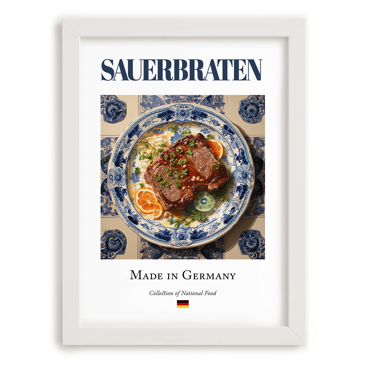Sauerbraten – German Stew Dish, Tavern Poster, placed in minimal white frame