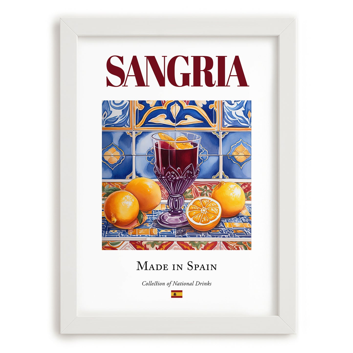 Sangria – Spanish Beverage Drink, Rooftop Terrace Poster, placed in minimal white frame