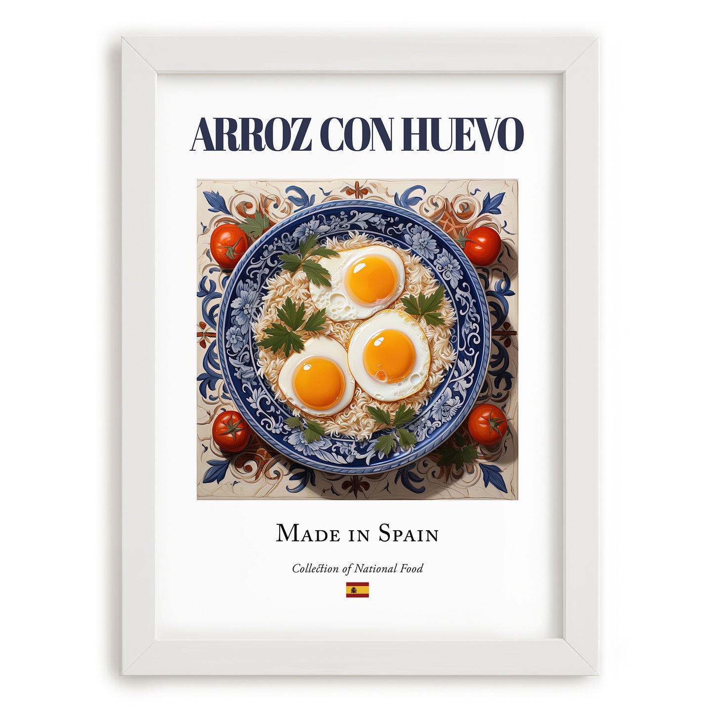 Arroz con huevo – Spanish Rice Dish, Restaurant Poster, placed in minimal white frame