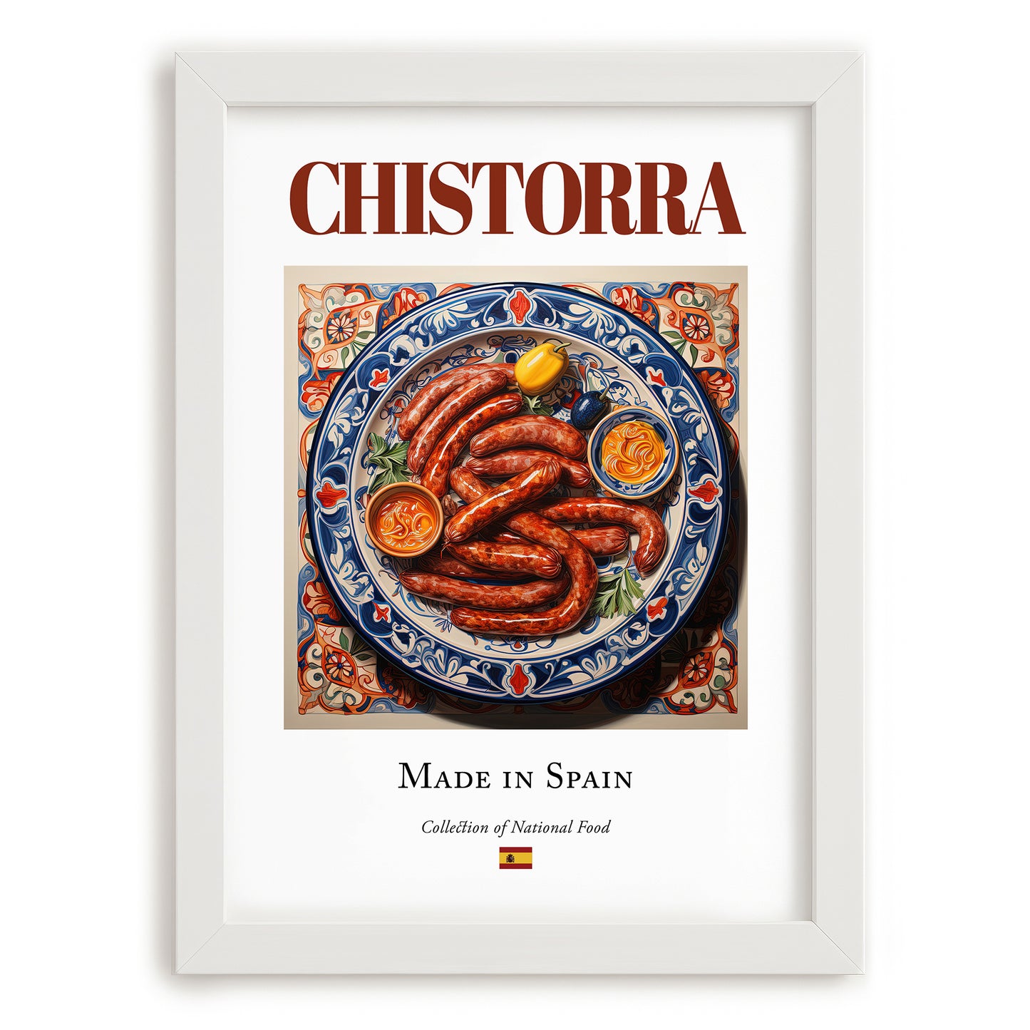 Chistorra – Spanish Meat Dish, Food Bar Print, placed in minimal white frame