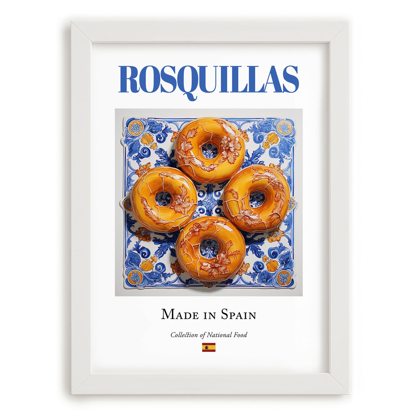 Rosquillas – Spanish Dessert Dish, Food Bar Painting, placed in minimal white frame