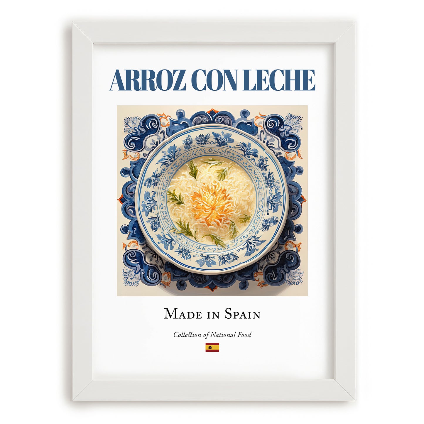 Arroz con leche – Spanish Dessert Dish, Food Bar Poster, placed in minimal white frame