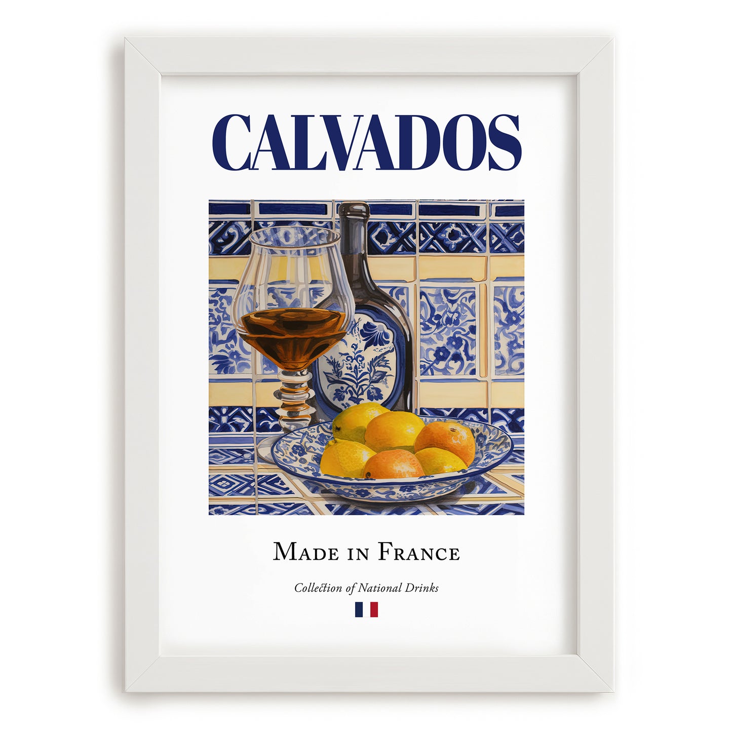 Calvados – French Spirit Drink, Beach Bar Art, placed in minimal white frame