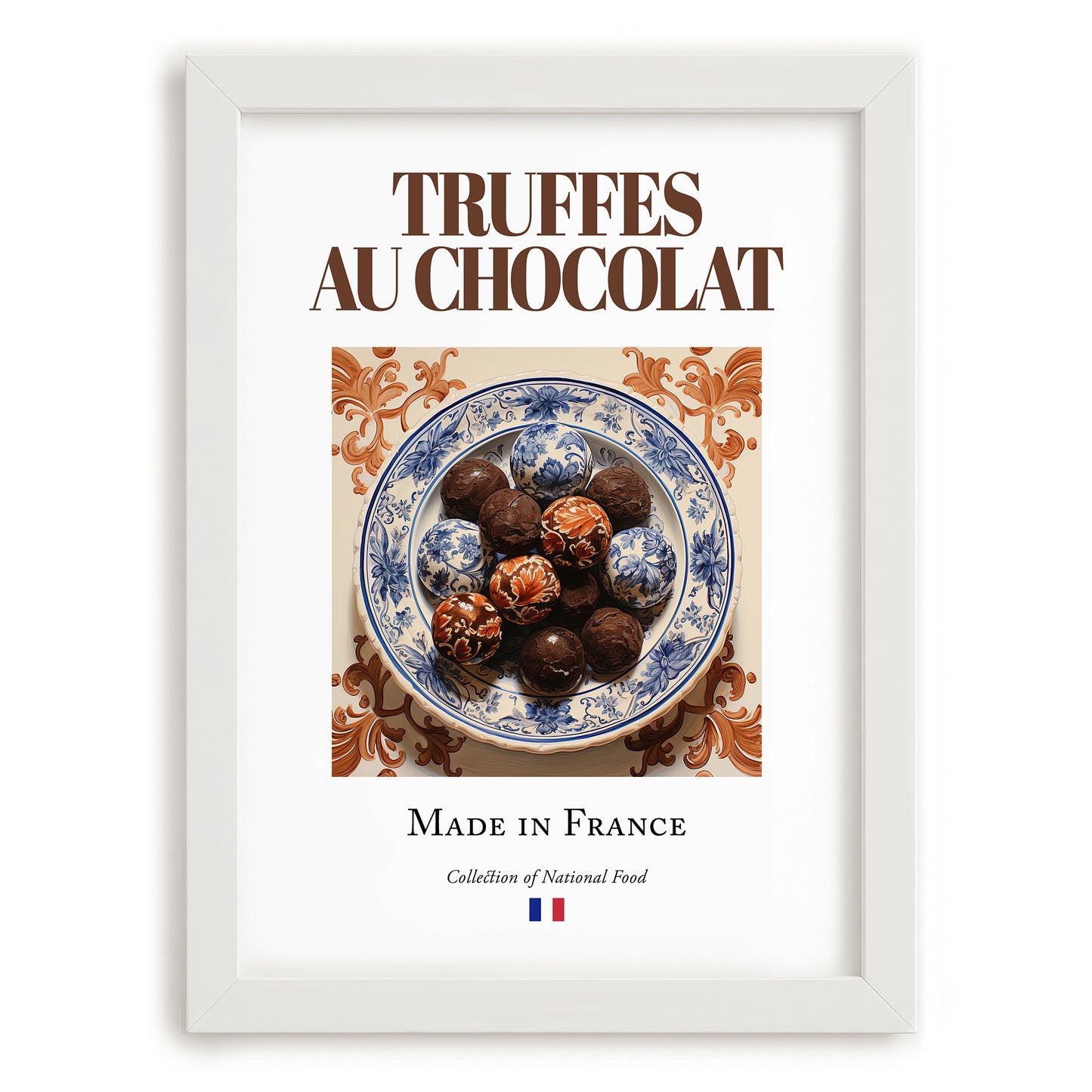 Chocolate truffles – French Dessert Dish, Restaurant Poster, placed in minimal white frame