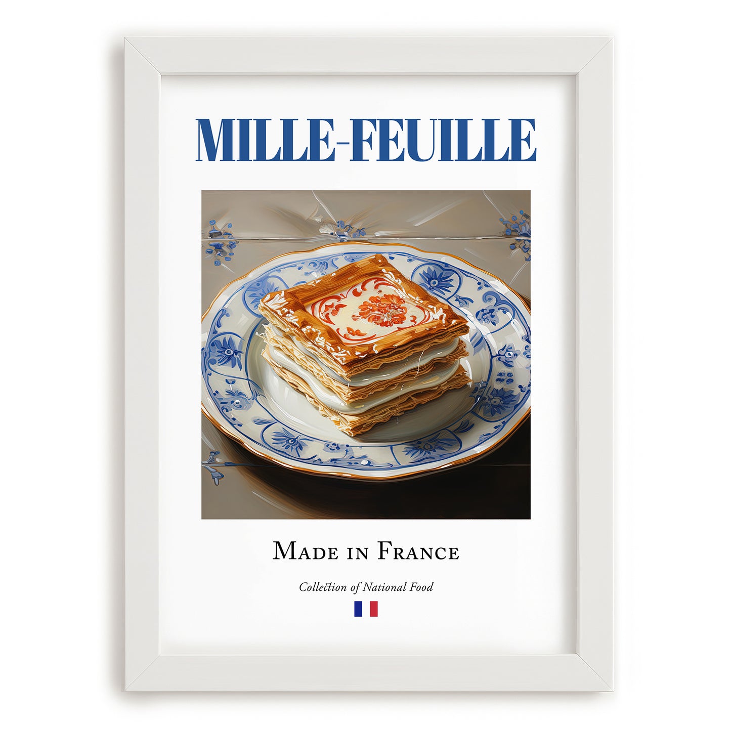 Mille-feuille – French Dessert Dish, Bistro Painting, placed in minimal white frame
