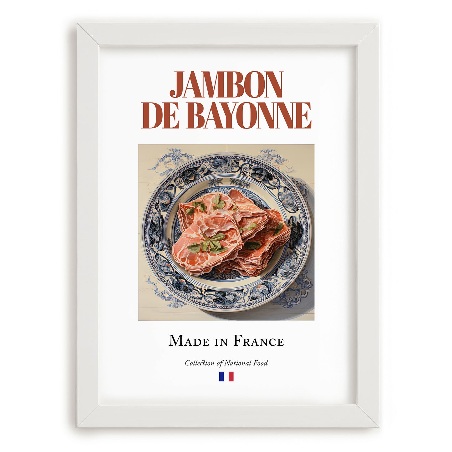 Jambon de Bayonne – French Meat Dish, Tavern Print, placed in minimal white frame
