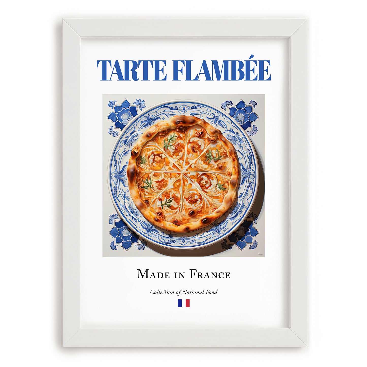 Tarte flambée – French Pastry Dish, Bistro Poster, placed in minimal white frame