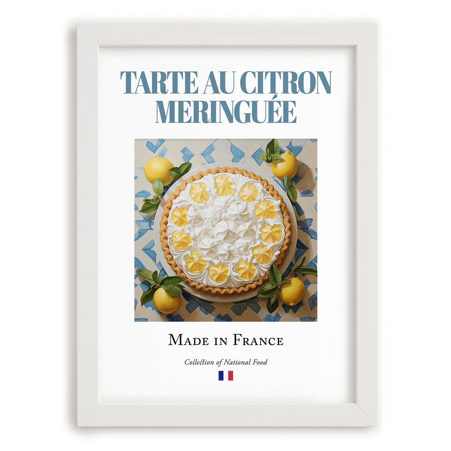 Lemon Meringue Pie – French Dessert Dish, Restaurant Poster, placed in minimal white frame