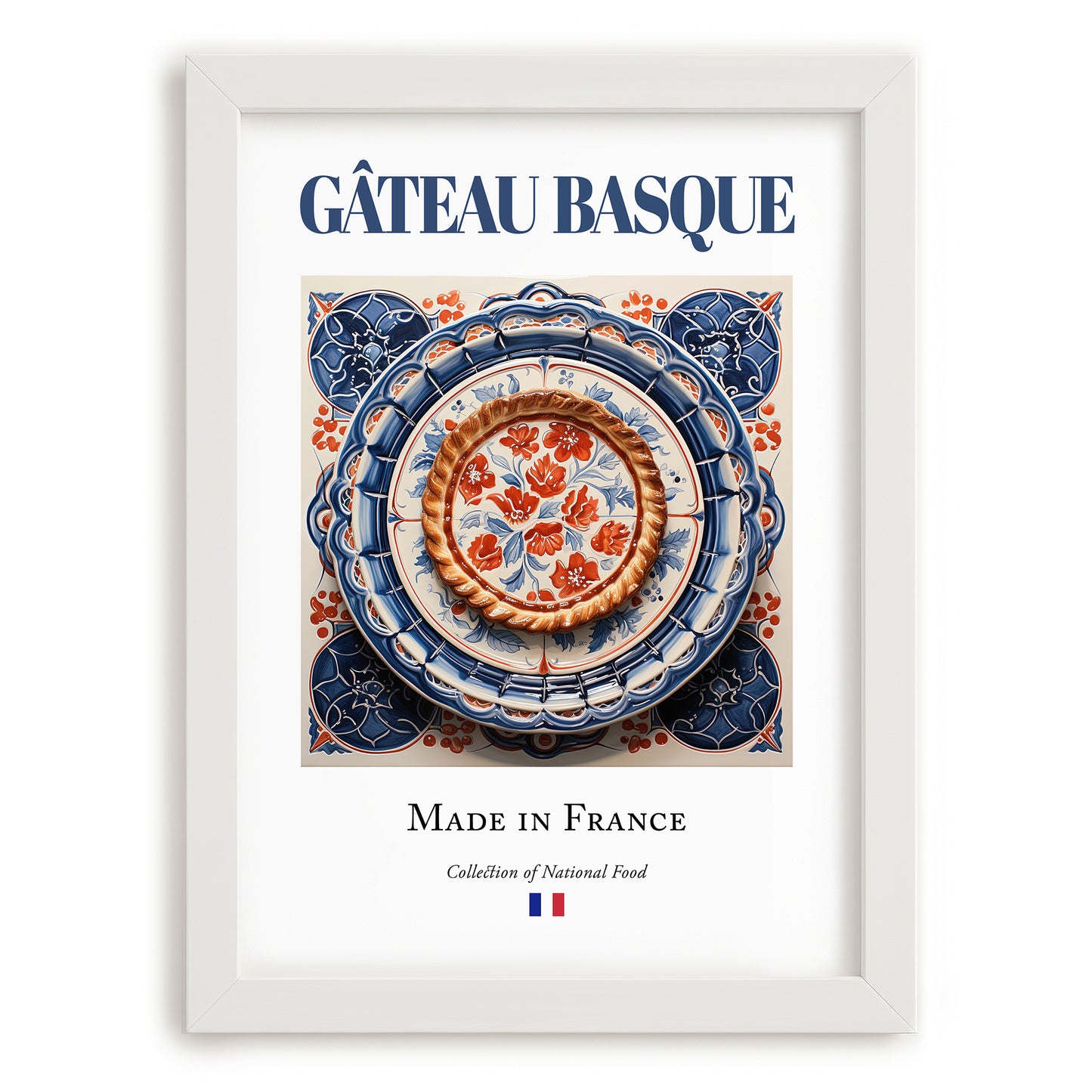 Gâteau Basque – French Dessert Dish, Bistro Poster, placed in minimal white frame