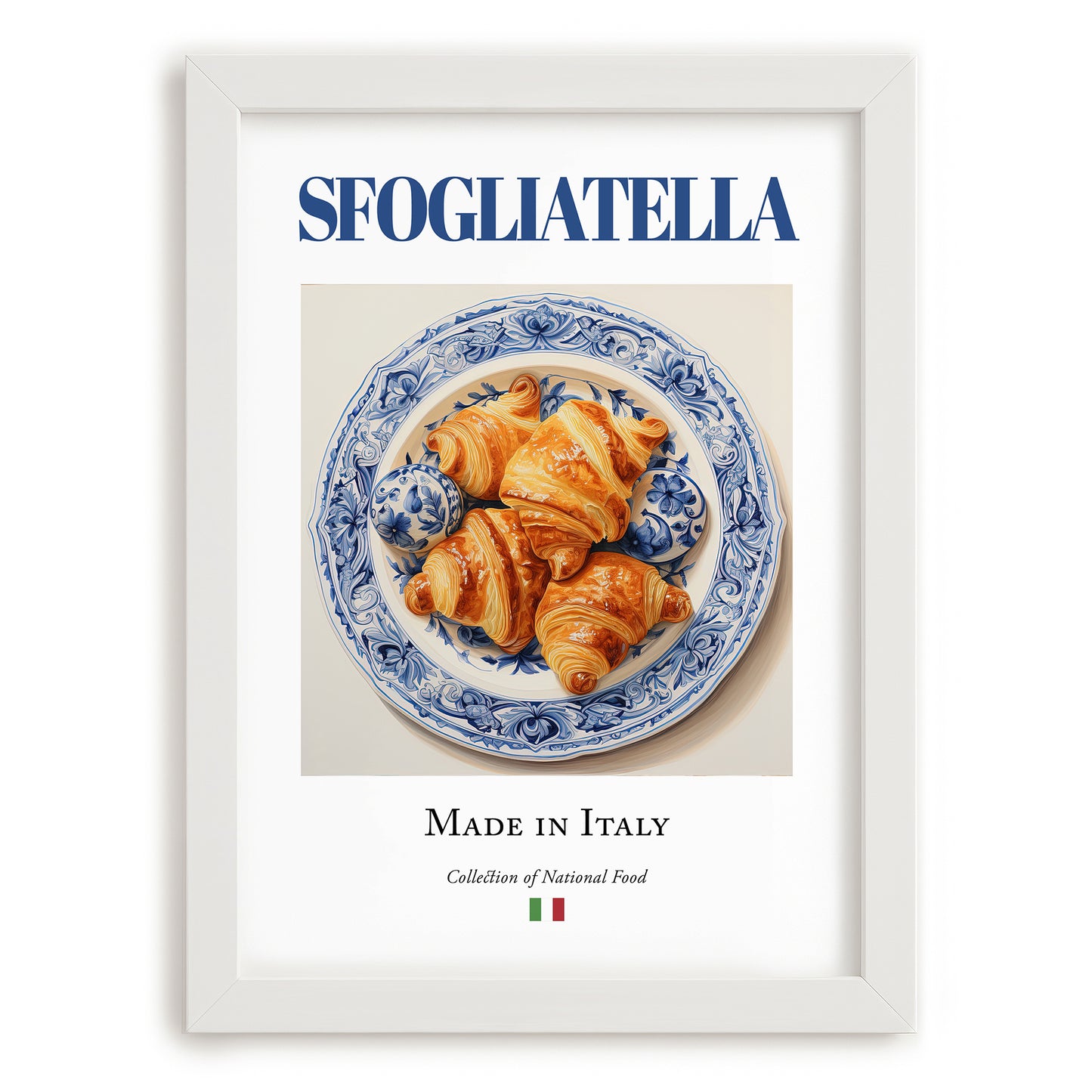 Sfogliatella – Italian Dessert Dish, Brasserie Wall Decor, placed in minimal white frame