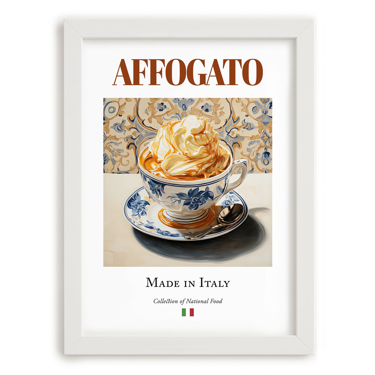 Affogato – Italian Dessert Dish, Farmhouse Kitchen Art, placed in minimal white frame