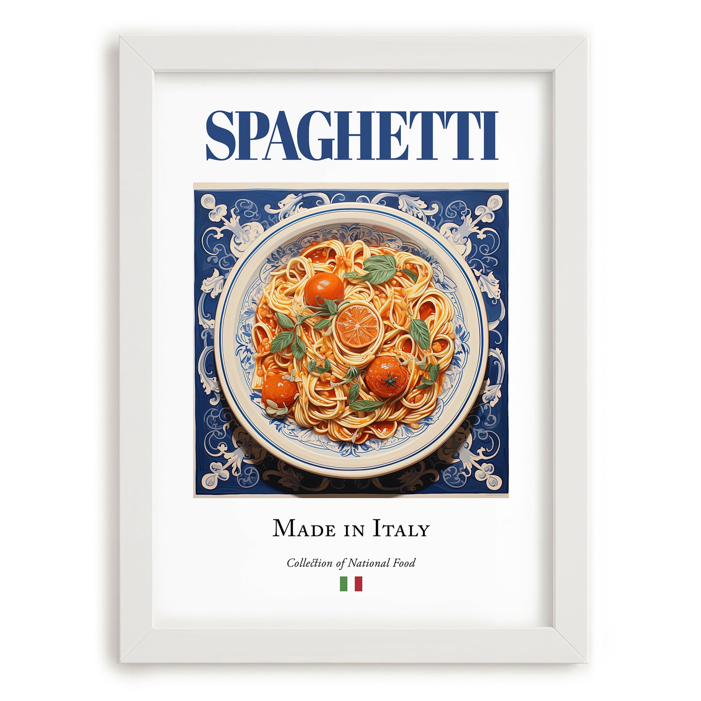 Spaghetti – Italian Pasta, Trattoria Wall Art, placed in minimal white frame