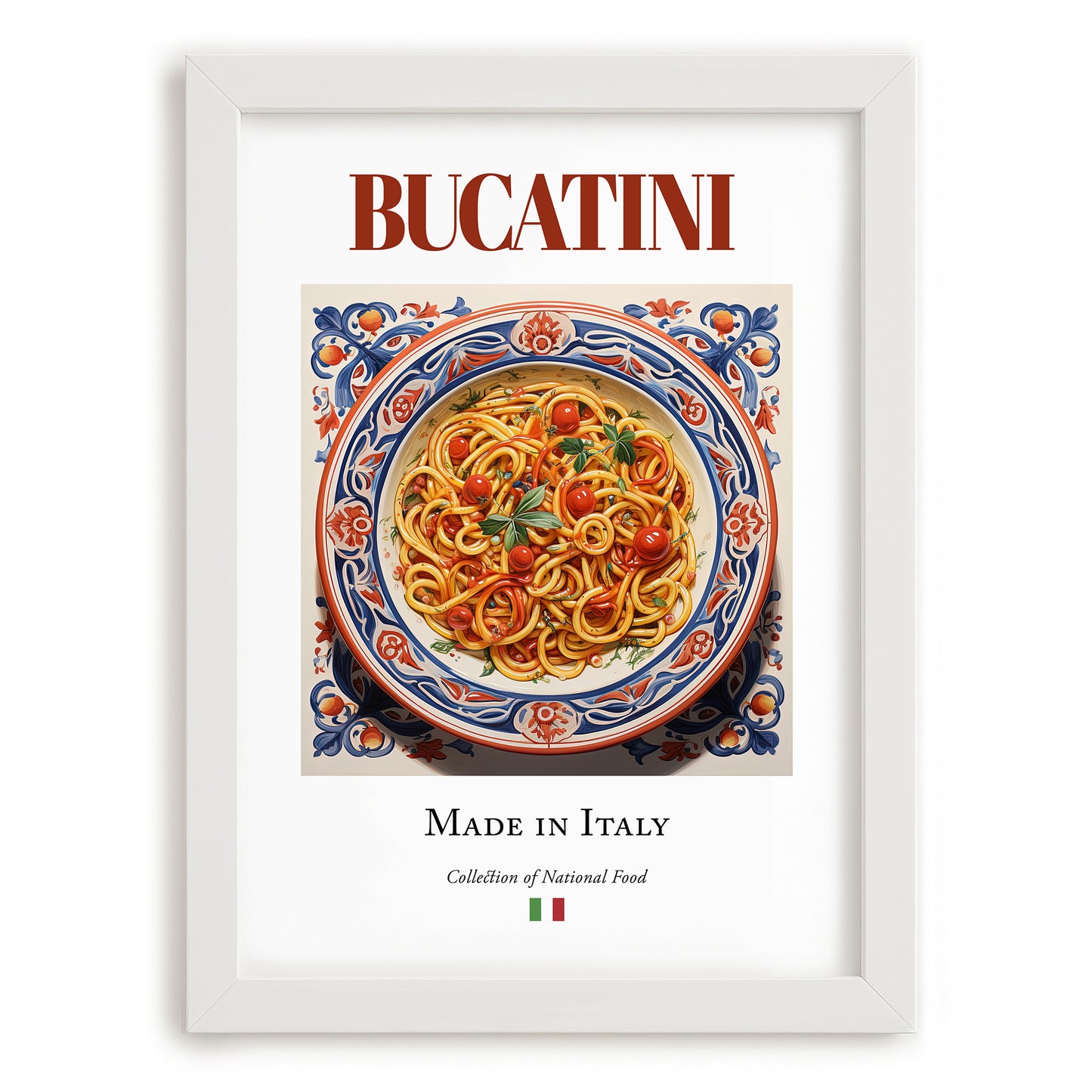 Bucatini – Italian Pasta, Ristorante Painting, placed in minimal white frame