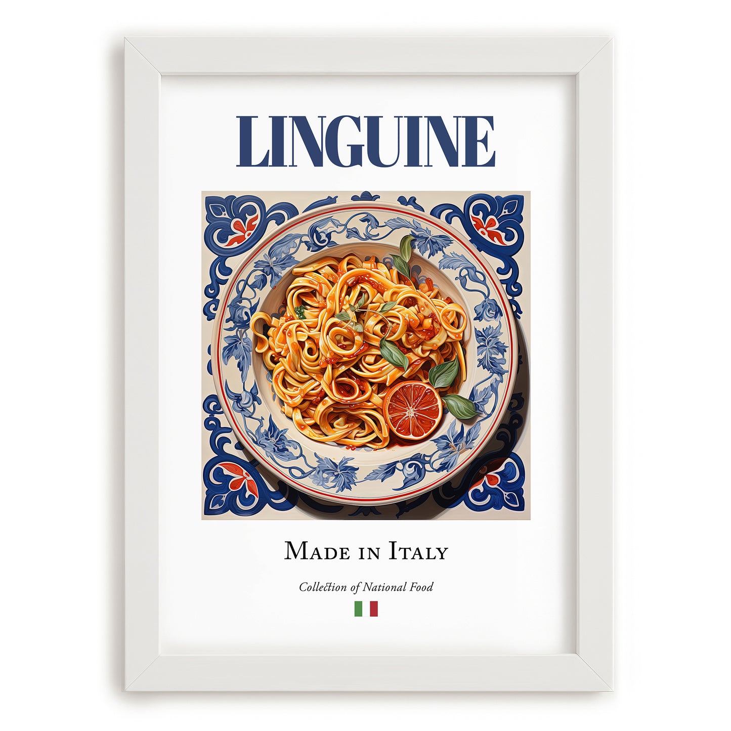 Linguine – Italian Pasta, Ristorante Painting, placed in minimal white frame