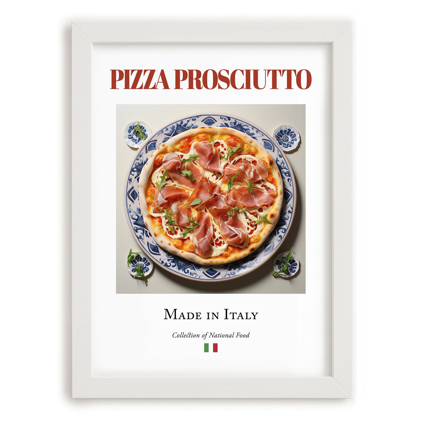 Pizza prosciutto – Italian Pizza, Trattoria Painting, placed in minimal white frame