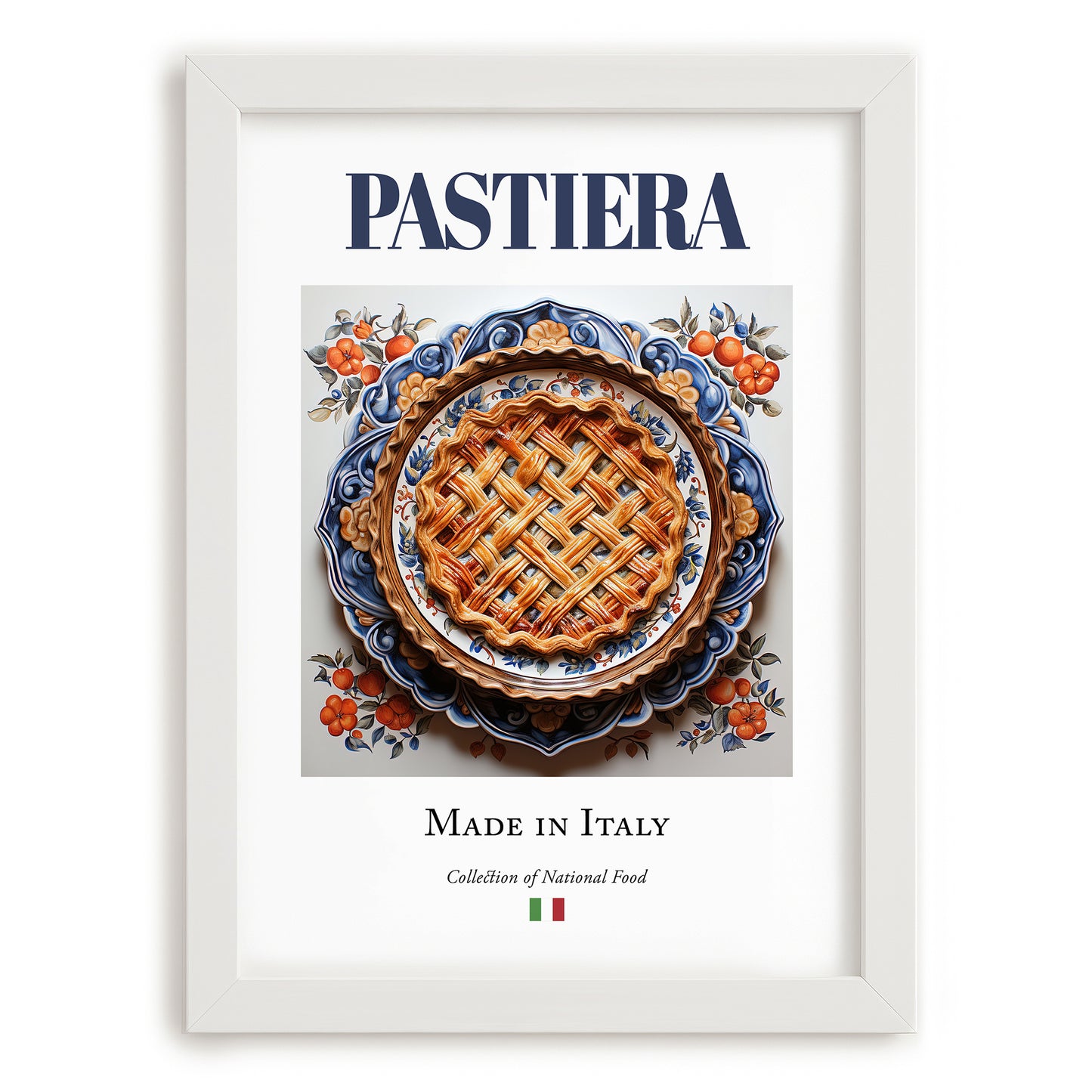 Pastiera – Italian Dessert Dish, Restaurant Illustration, placed in minimal white frame